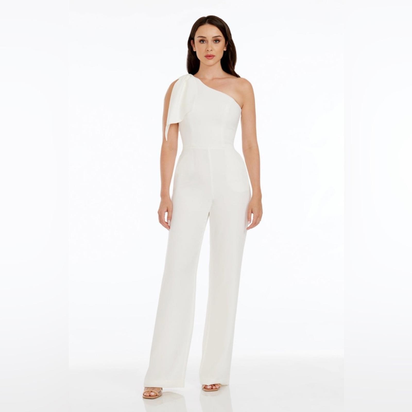 Dress The Population Tiffany One Shoulder Jumpsuit Size M Off White NWOT