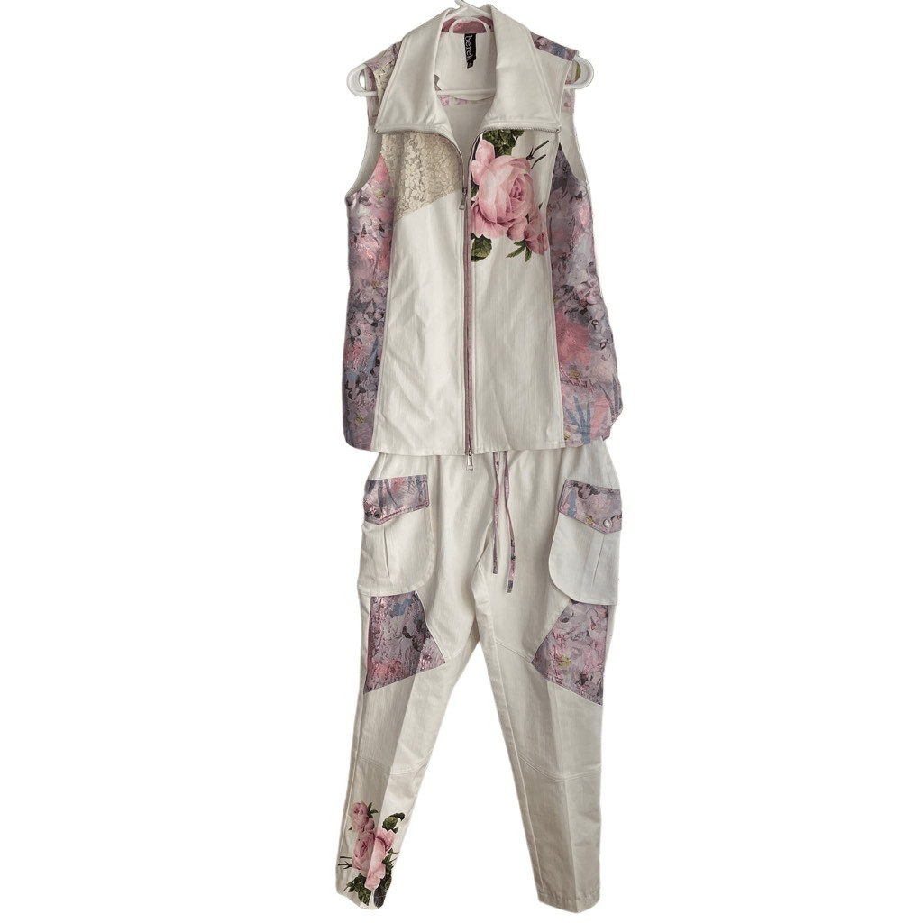 Berek Two Piece Jumpsuit Womens XL/M Pink Floral Bunco Bridge Patchwork