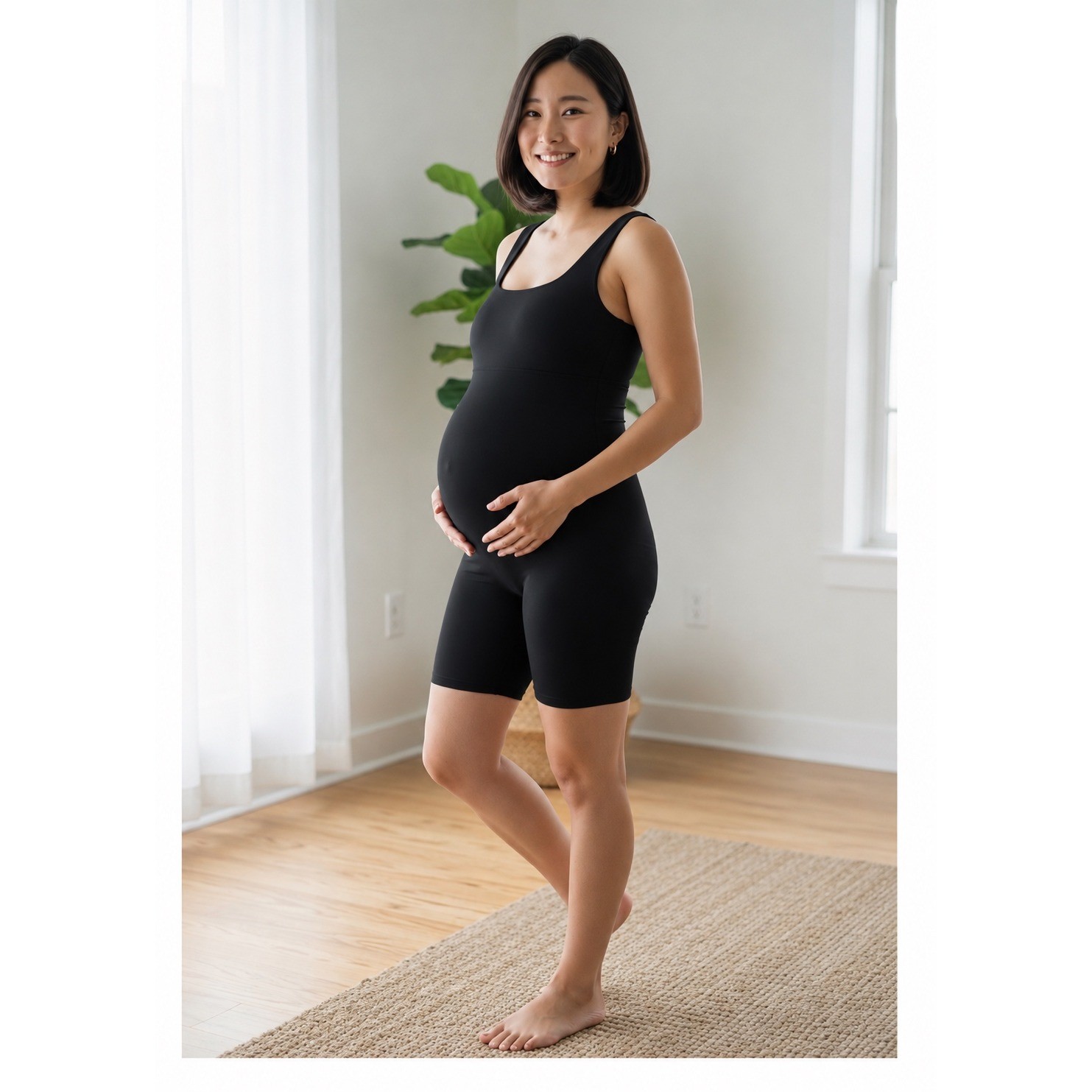 Momanda Maternity Bodysuit Romper black Scoop Neck Tank medium Womens