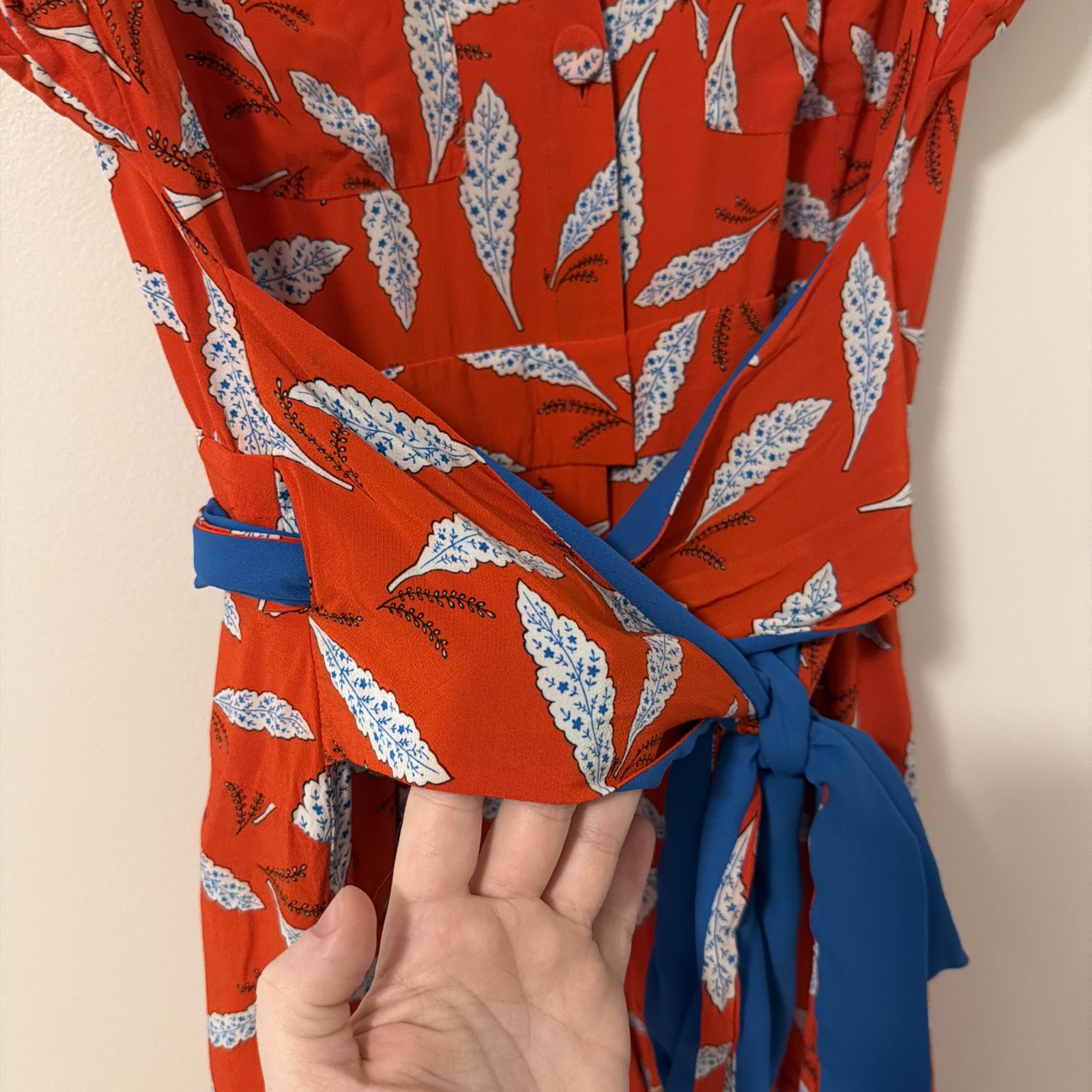 Diane Von Furstenberg Utilitarian Jumpsuit Orange Blue Benji Wrap Tie Size 12