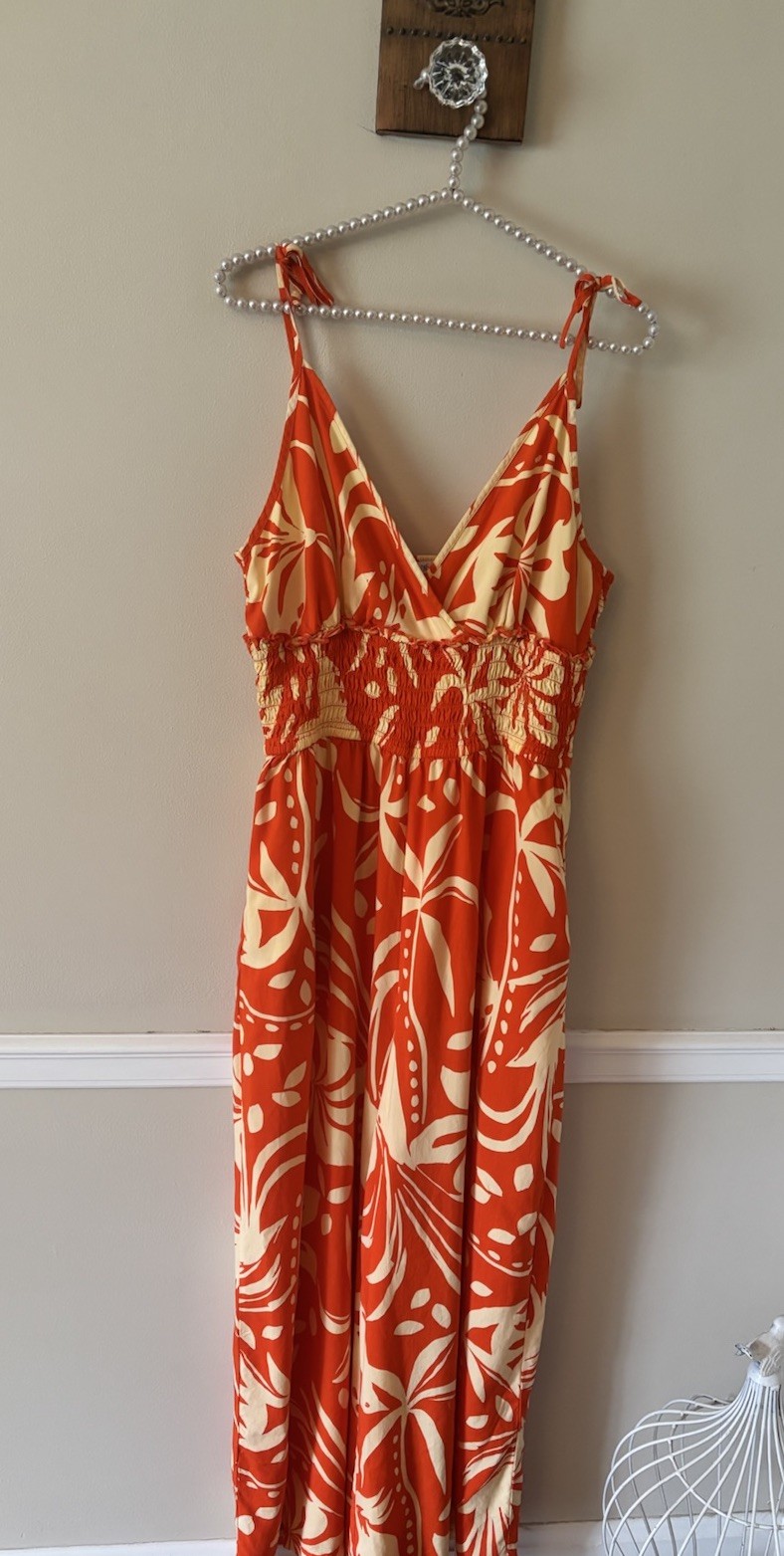 Patrons Of Peace Womens Size XL Orange Cream Sleeveless Romper Wide Leg