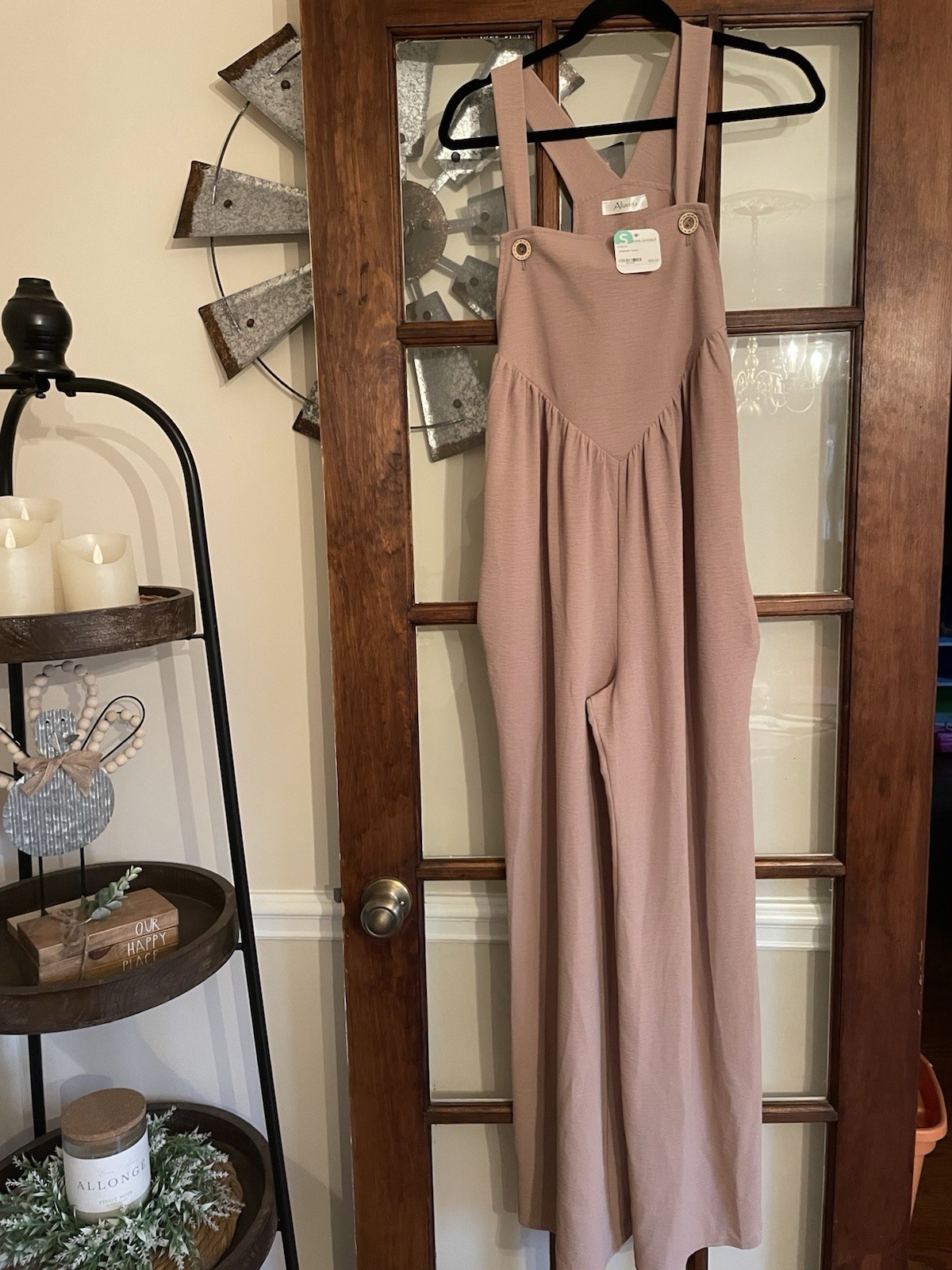 Aluvina Women’s Pink Sleeveless Square Neck Wide-Leg Jumpsuit Pockets S