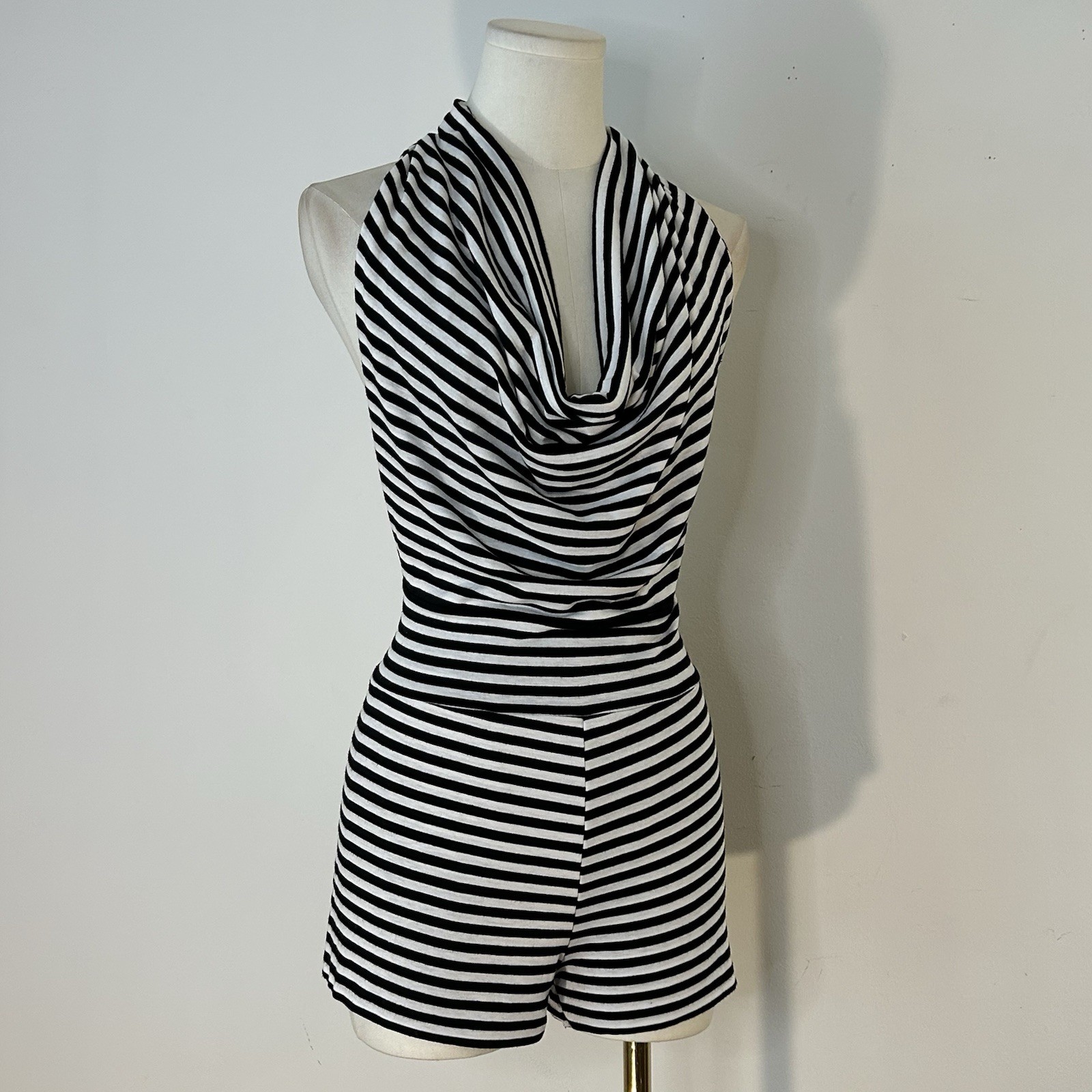 Y2K Striped Cowl Neck Halter Romper Alt Egirl Grunge Festival 32-36 Inch Bust