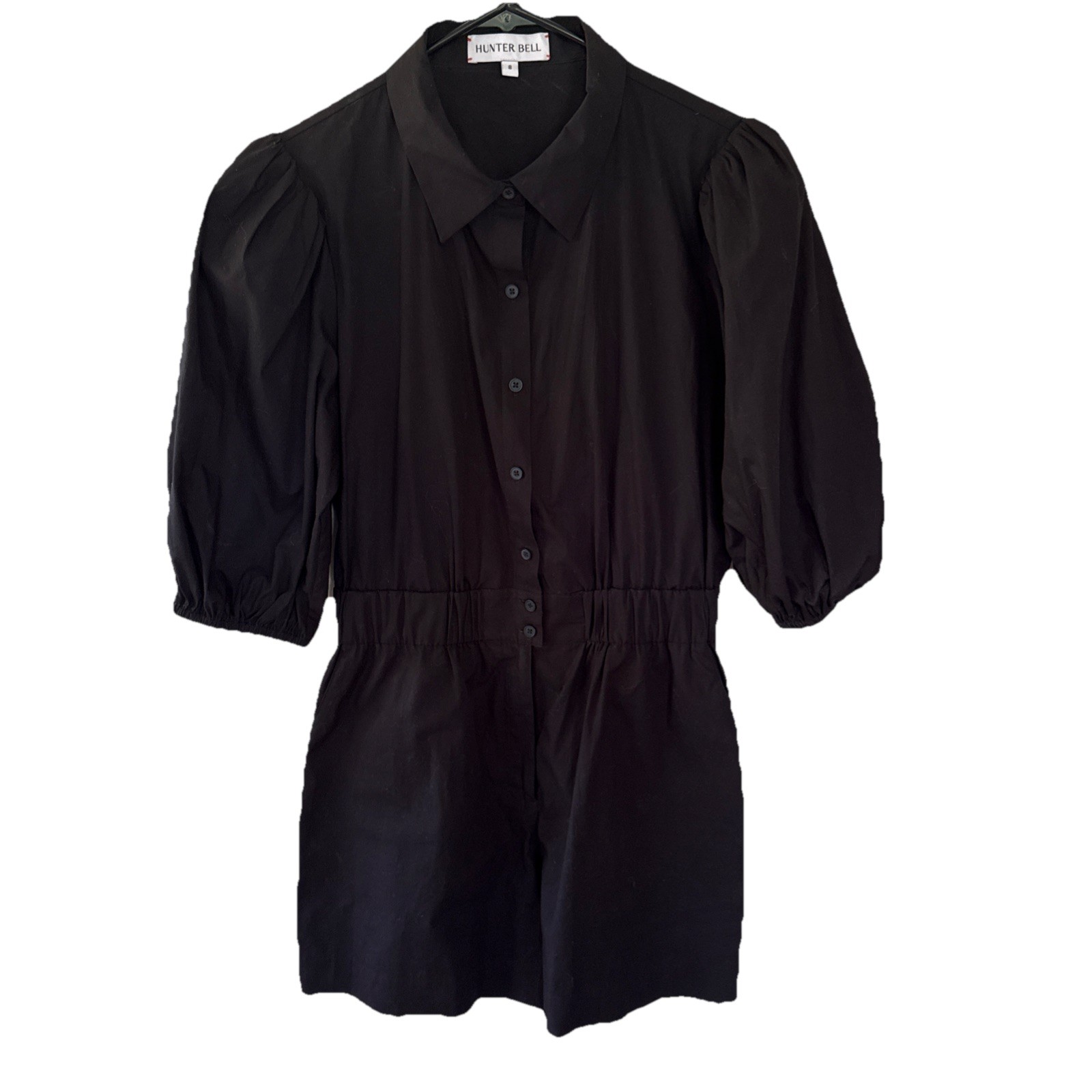 Hunter Bell Black Cotton Pia Puff Sleeve Jumpsuit Romper Size 8