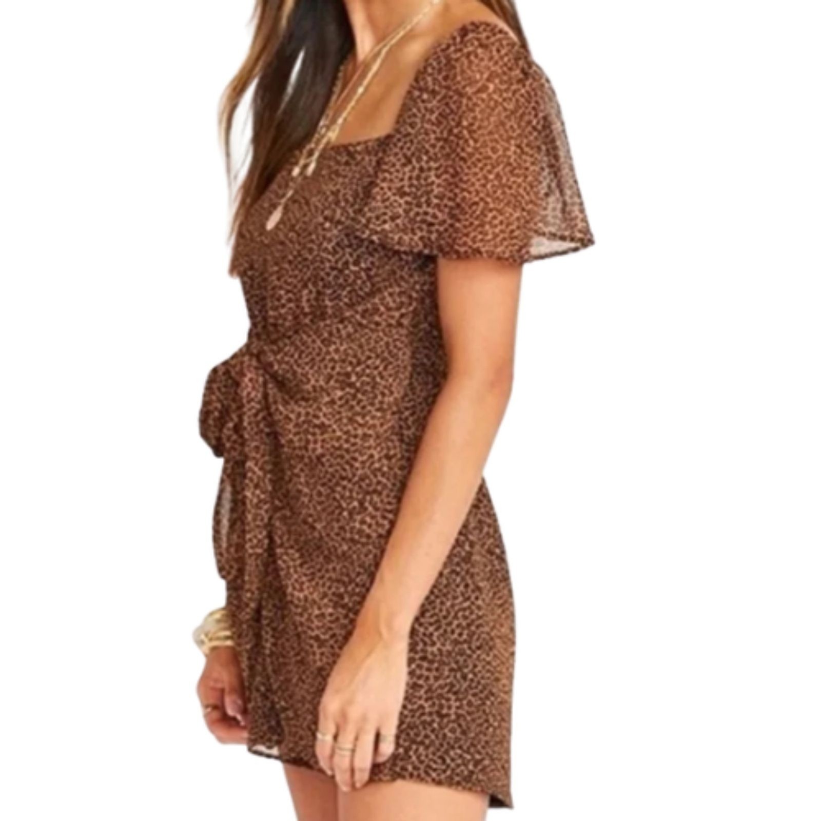 Show Me Your Mumu Leopard Print Rompe Puff Sleeve Small