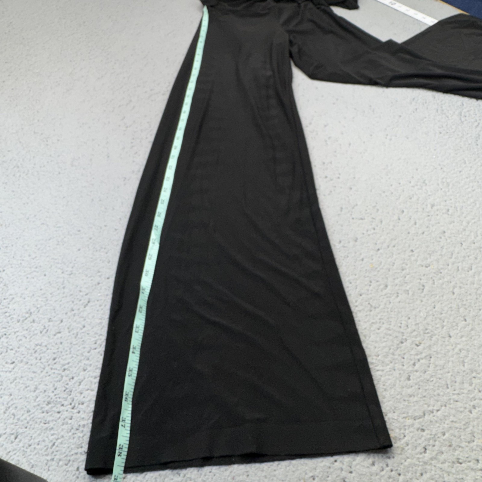 Norma Kamali Jumpsuit Womens XS Black Long Sleeve Ruched V-Neck Jersey Wide Leg