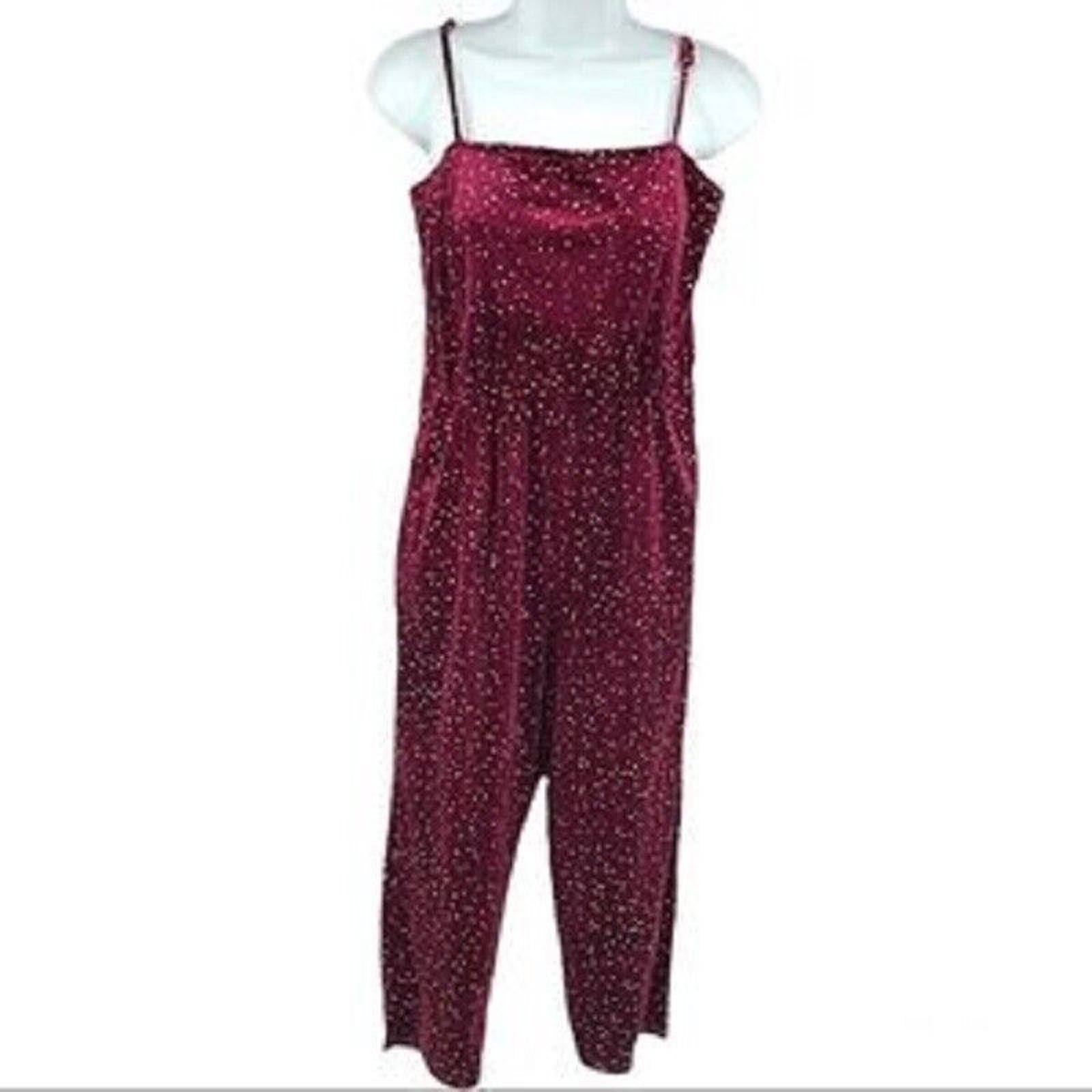 Speechless Wine Women’s Wine Maroon Cranberry Velvet Jumpsuit Glitter, Size M