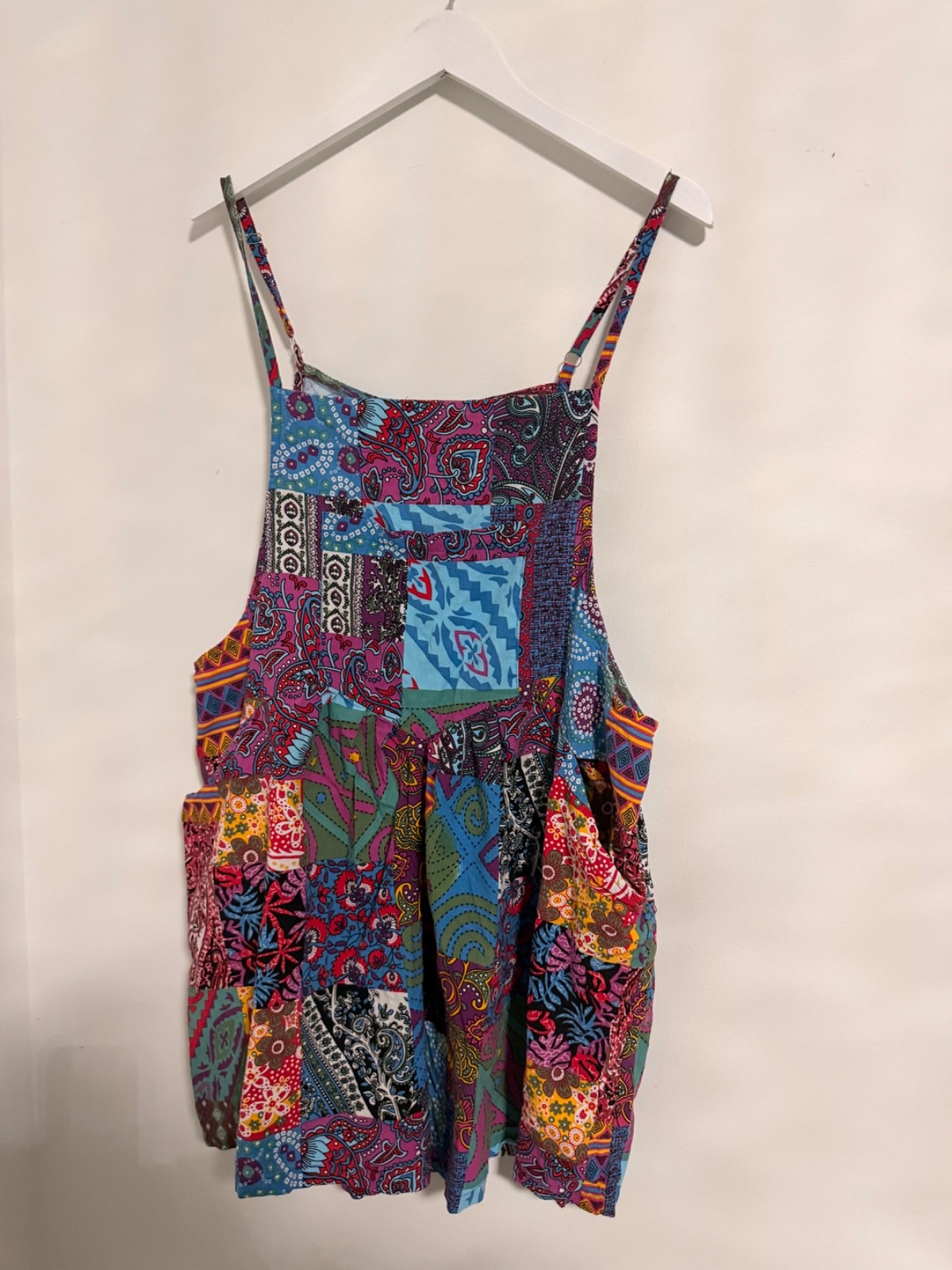 Multicolor Boho Hippie Patchwork Short Overalls with Pockets Size XL
