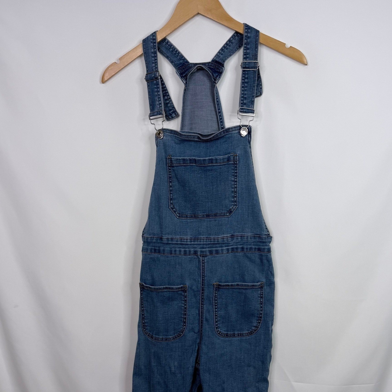 Edikted Denim Overalls Women Size S Blue Flare Leg Jumpsuit
