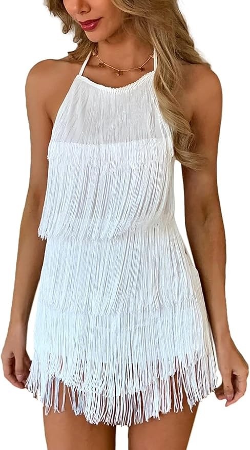 Ella Lust Sexy Backless Fringe Dress Jumpsuit Western Country Concert Cowgirl SM
