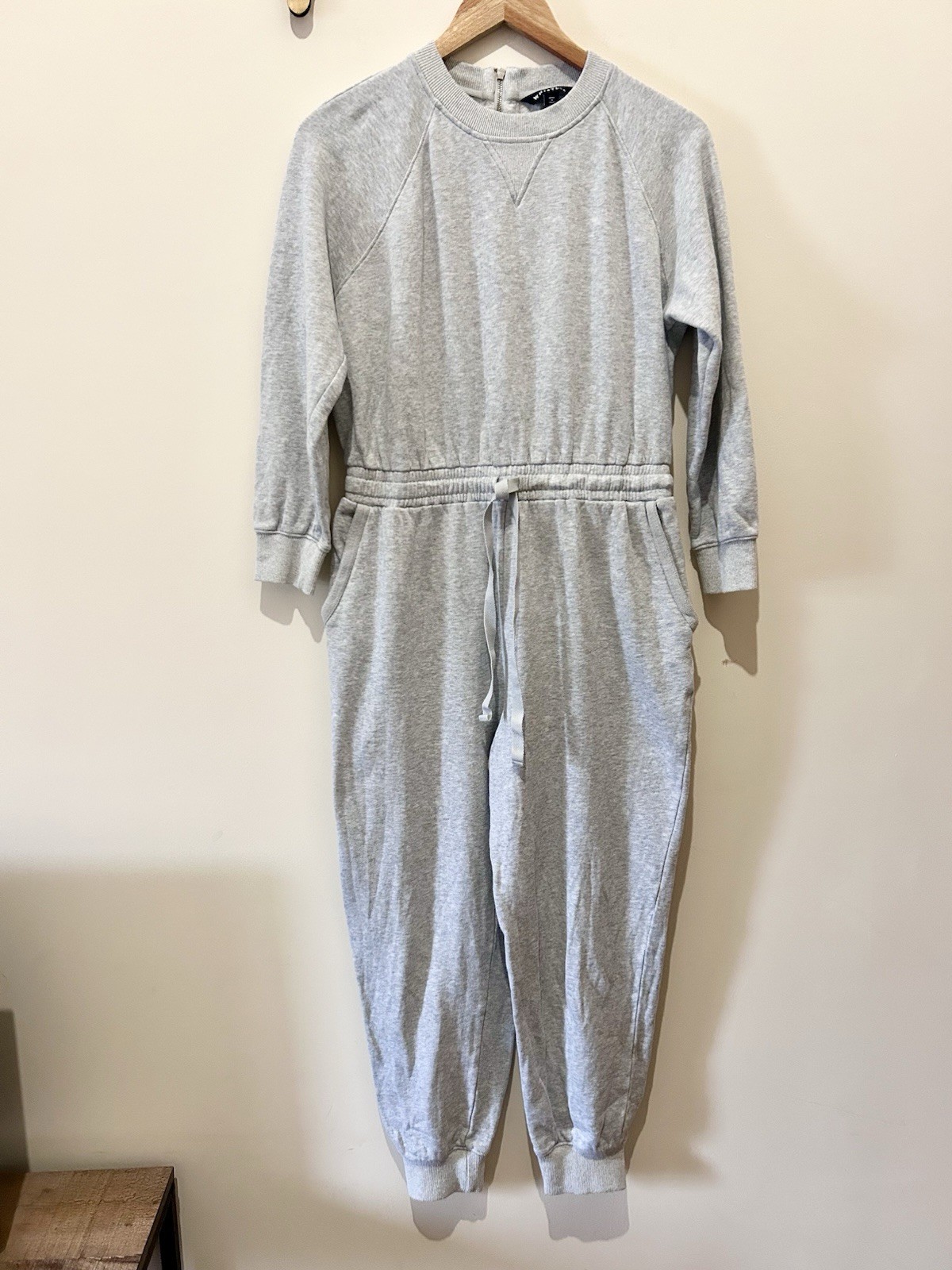 Whistles Sasha Grey Marl Drawstring Jumpsuit Size 10 Jersey Rear Zip