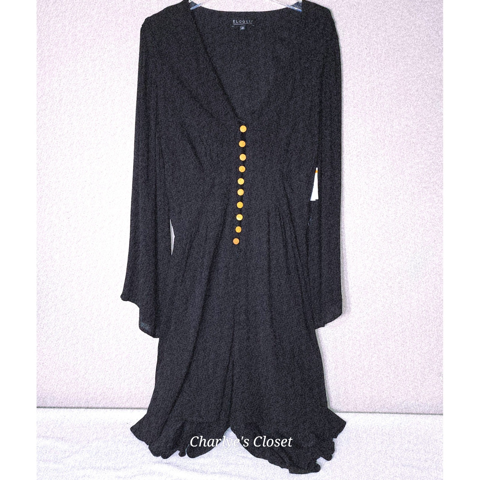 Eloquii Blk Long Sleeve Button Front Open Back Romper Sz. 18 NWD
