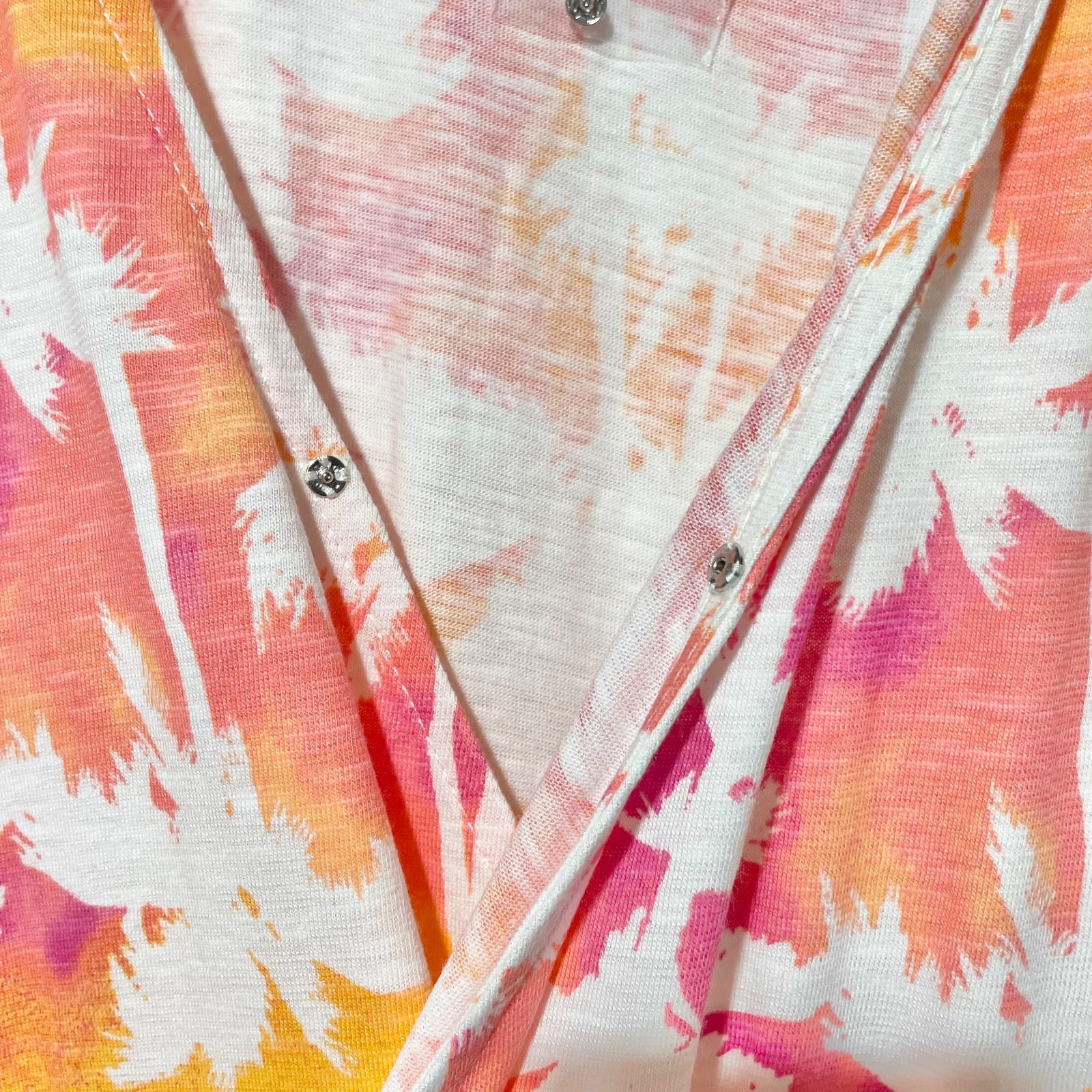 New Sunkissed Palm Tree Print Flutter Sleeve V-Neck Jumpsuit Orange Pink Large