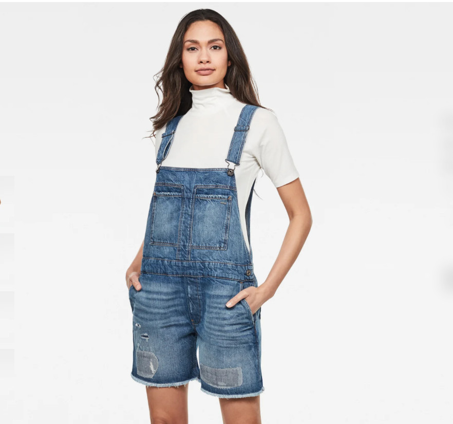 .G-Star FAEROES BF SHORT OVERALL RP TU WMN Faded Ripped Shore Sato Denim Size XS