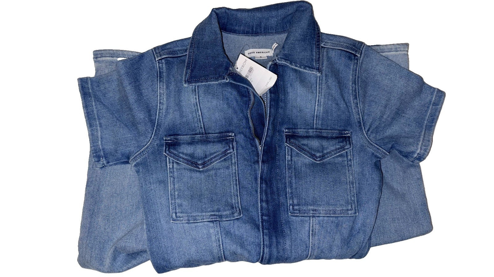 Good American Women’s Blue Denim Short Sleeve Zip Front Jumpsuit 40