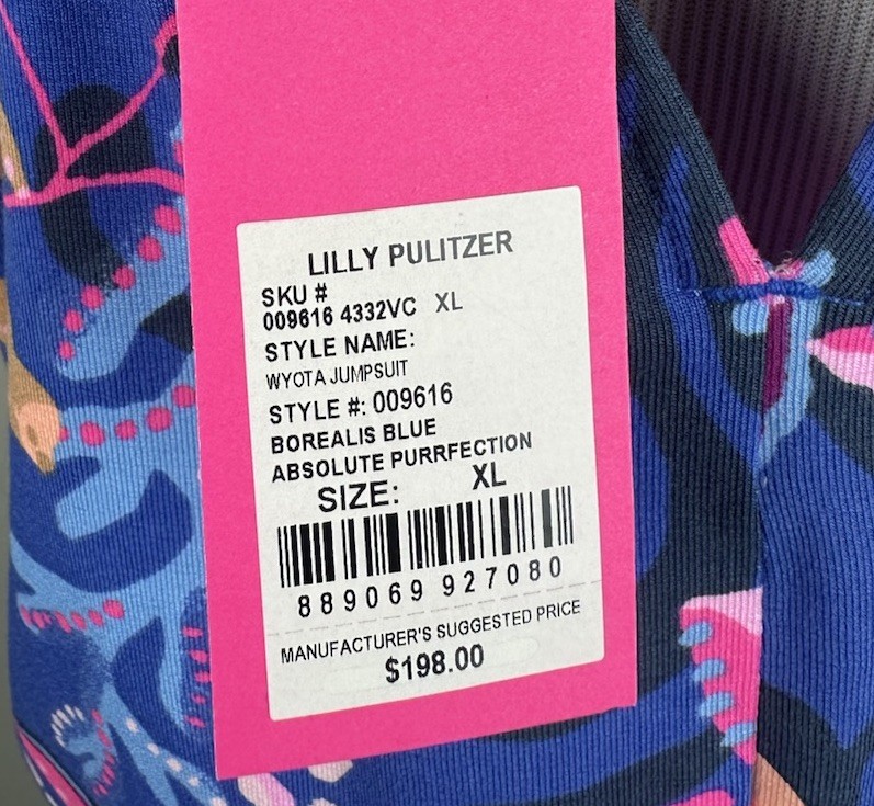 Lilly Pulitzer Wyota Jumpsuit XL Borealis Blue Absolute Purrfection NWT