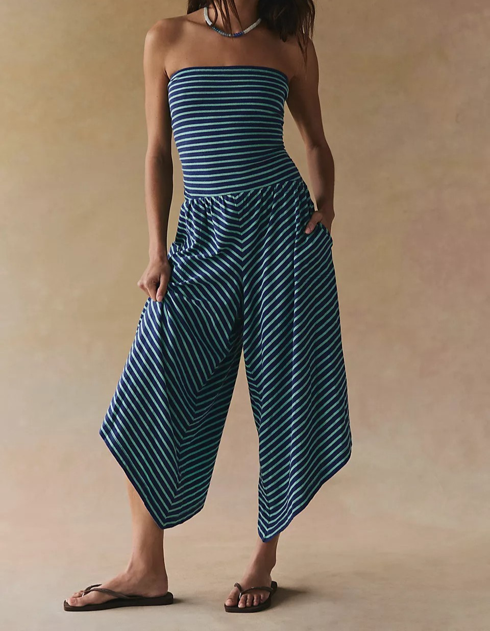 Free People Free-est Daley One-Piece Stripe Tube Jumpsuit Dress Smocked M 286416