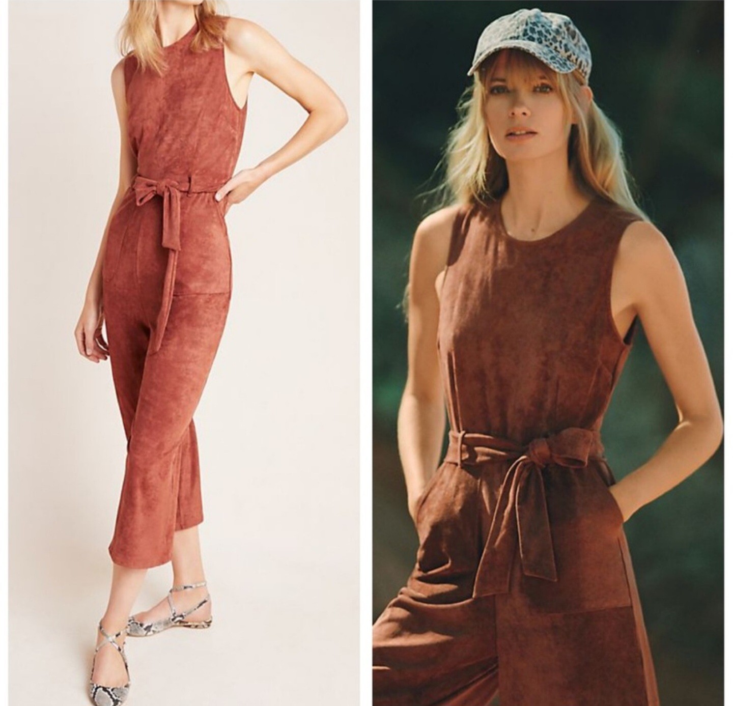 Antropologie Womens Rust Suede Straight Wide Leg Jumpsuit Brown NEW Small