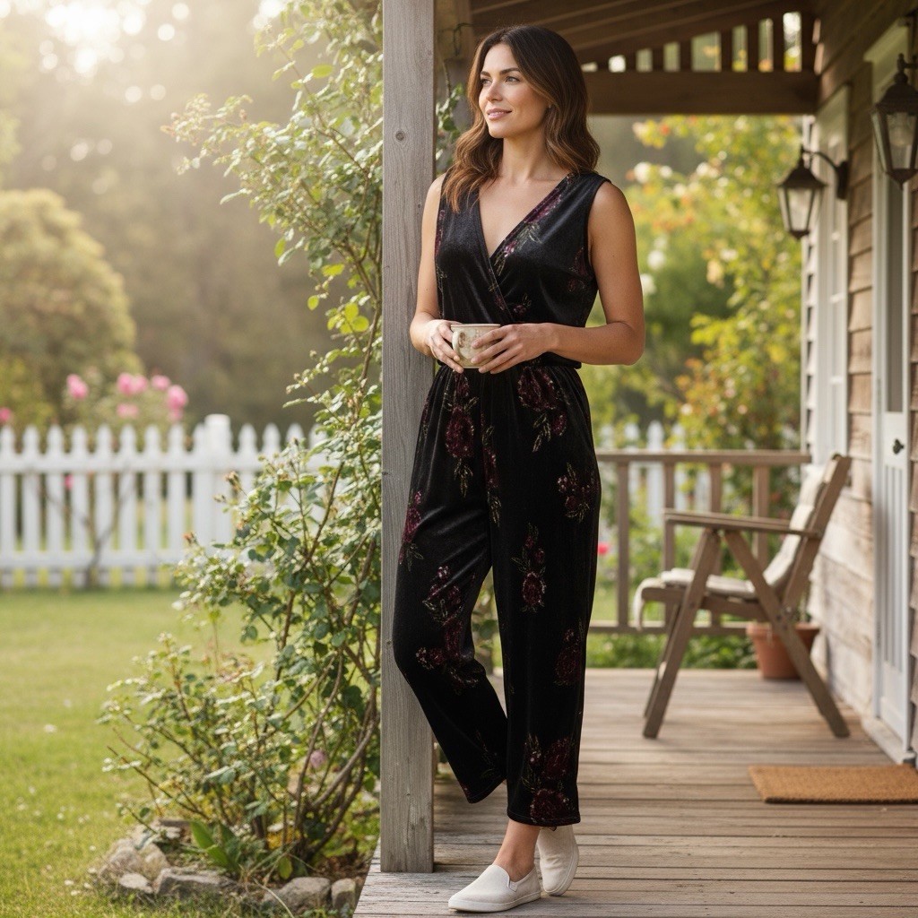 Love On A Hanger Velvet Floral S Small Wide Leg Jumpsuit