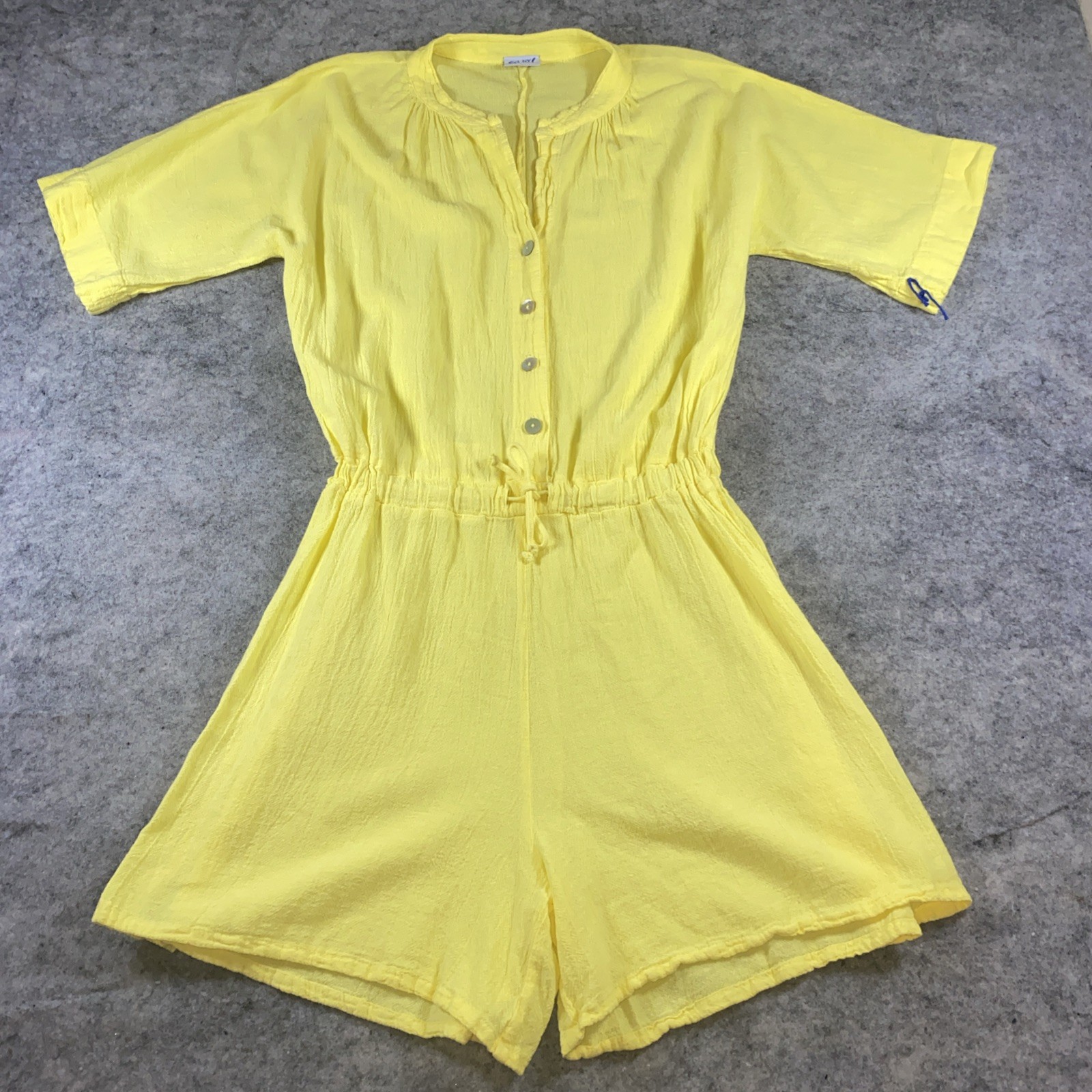 Oh My Gauze! Romper Women’s 1 Yellow Button Front Lagenlook Minimalist Artsy