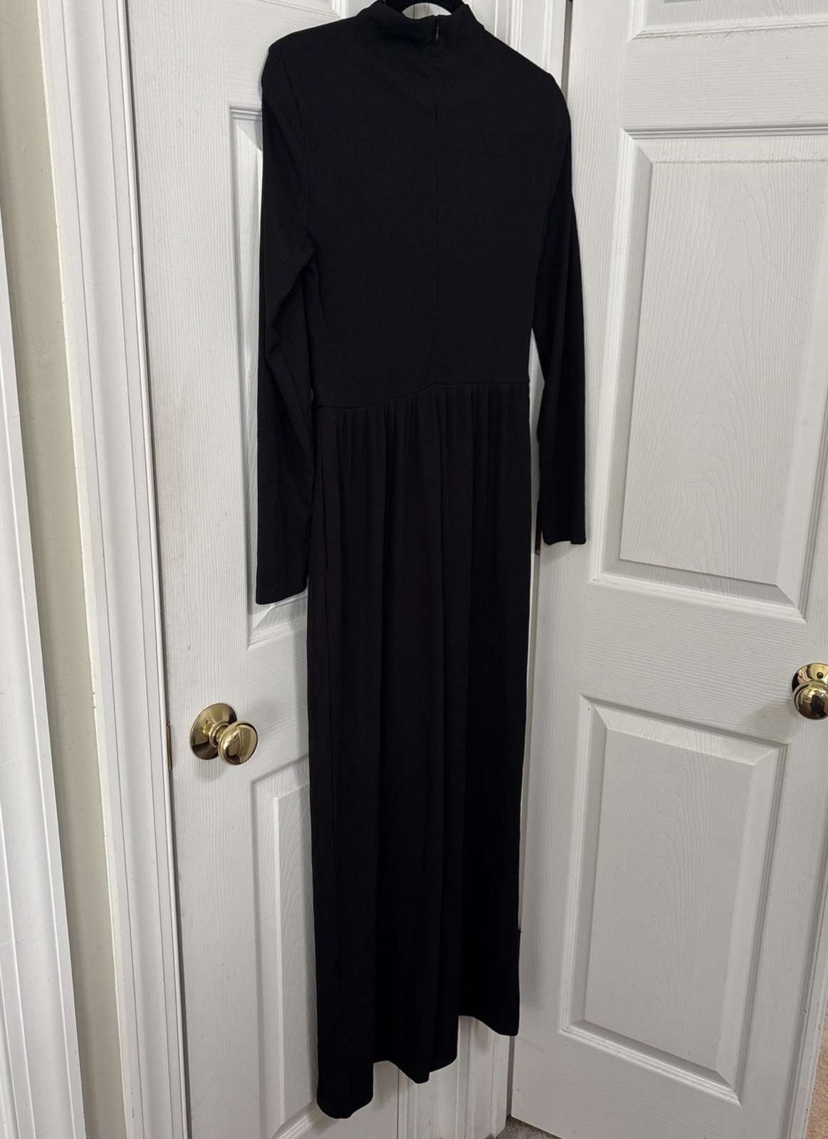 NWT PrettyGarden Womens LS Ribbed Jumpsuit Mock Neck Pockets Wide Leg Sz M Black