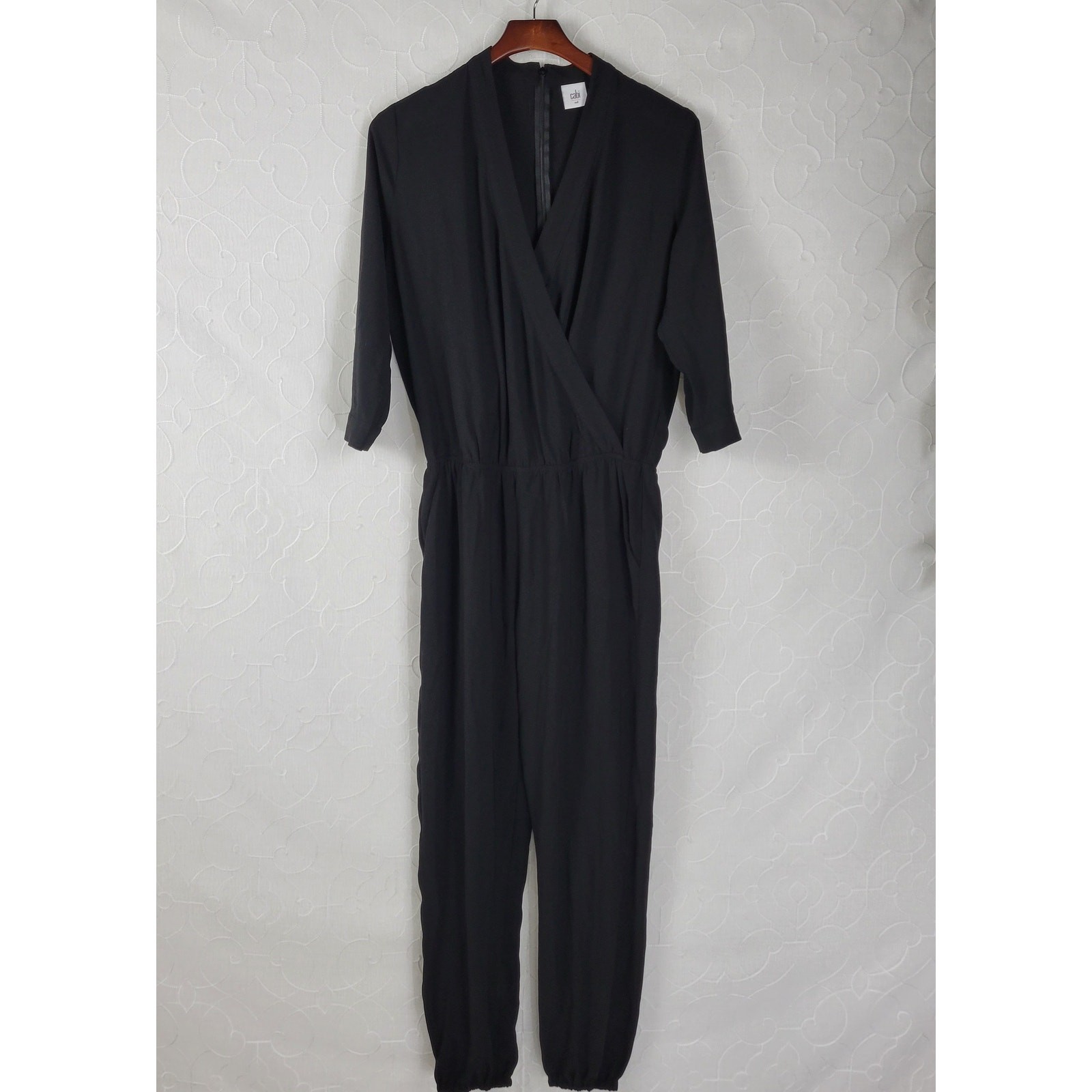 Cabi Casey Limited Edition Womens Jumpsuit Sz M Black Faux Wrap Business Casual