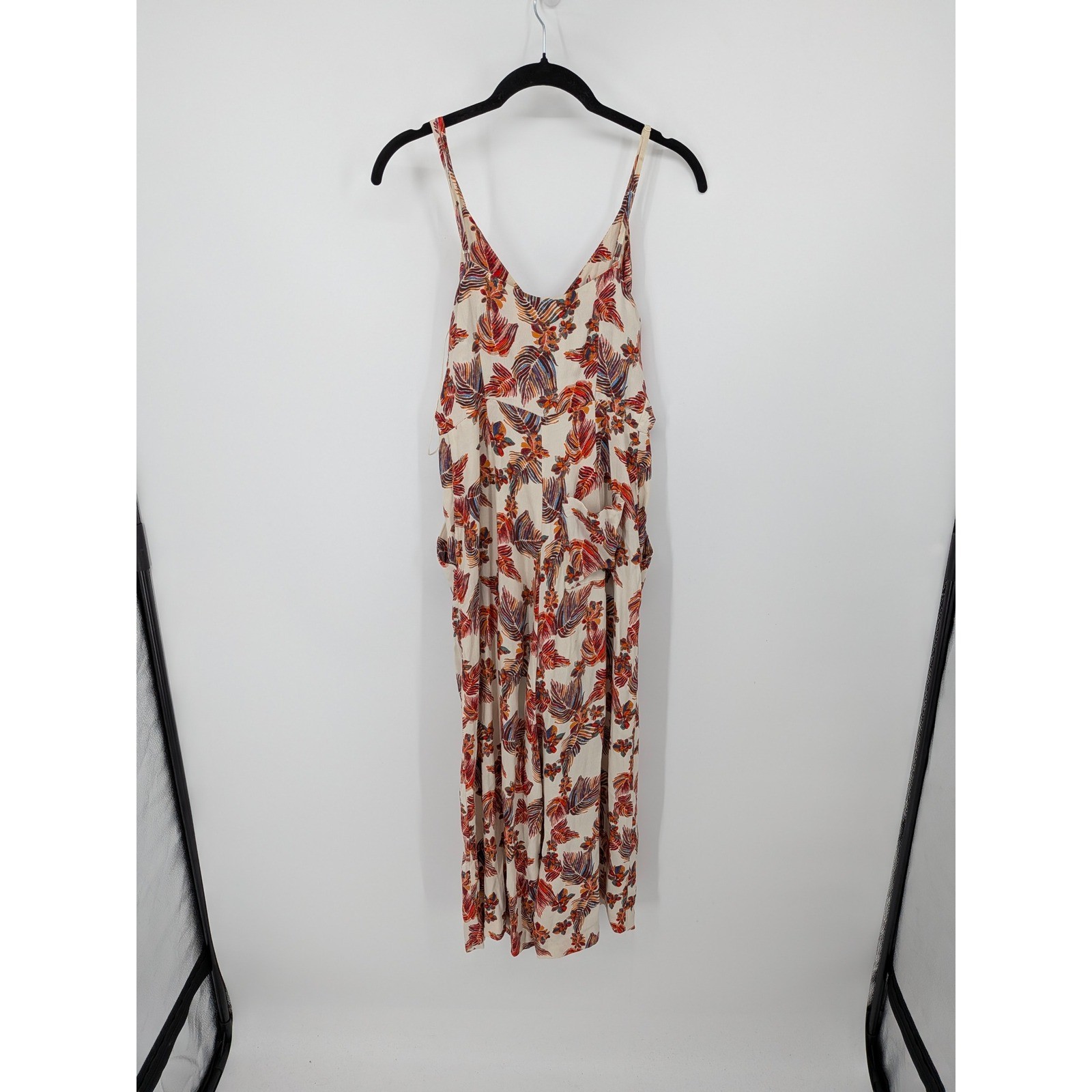 Free People Jumpsuit Women 0 Cream Floral Sleeveless Wide Leg Tie Back Boho