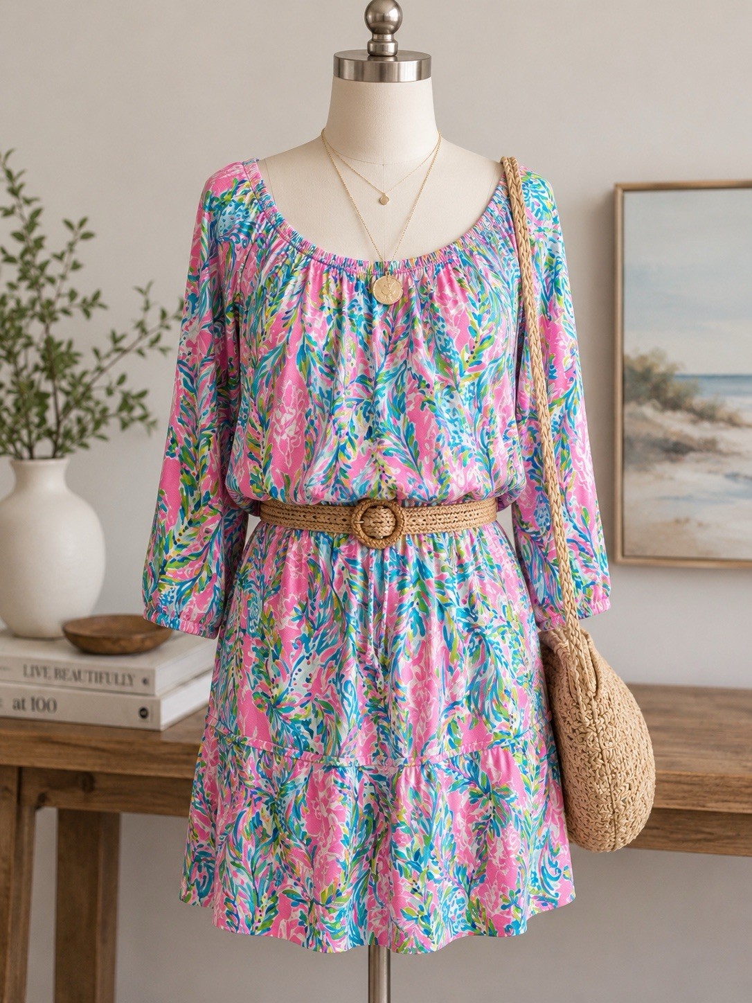 Lily Pulitzer Lana Pink Tropical Print mermaid romper skort M
