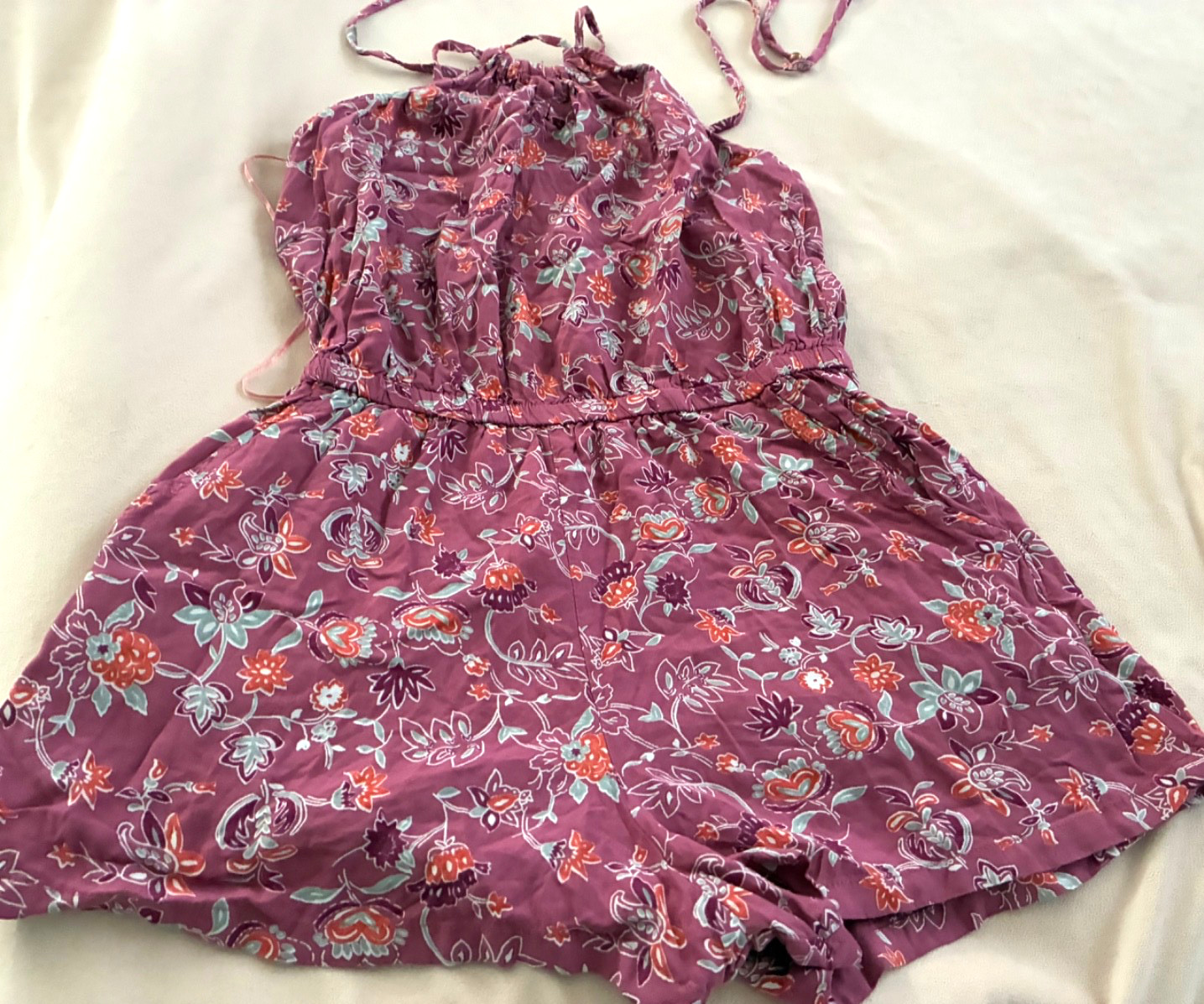 Angie Women’s 100% Rayon Floral romper with high neck halter Size M