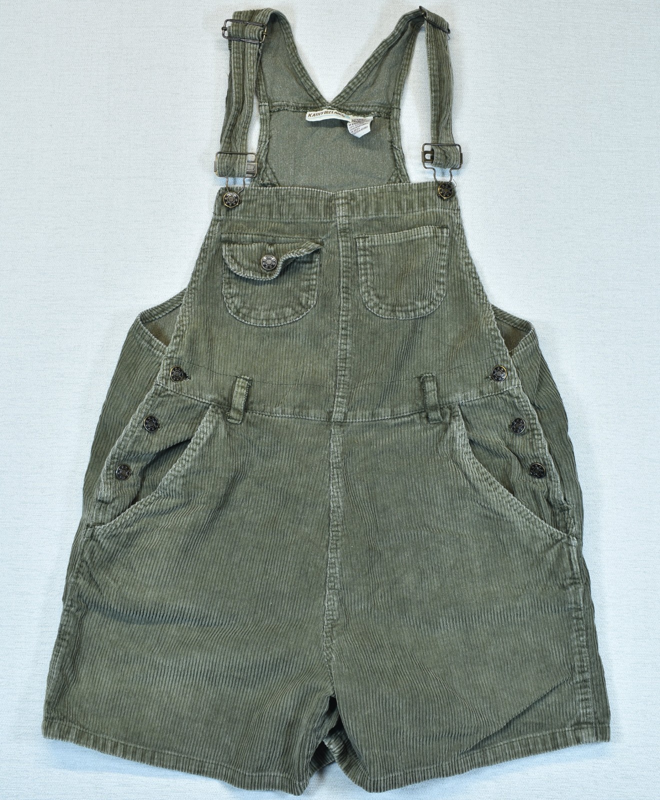 Kathy Ireland Corduroy Short Overalls Shortalls Green Medium M Vintage 90s
