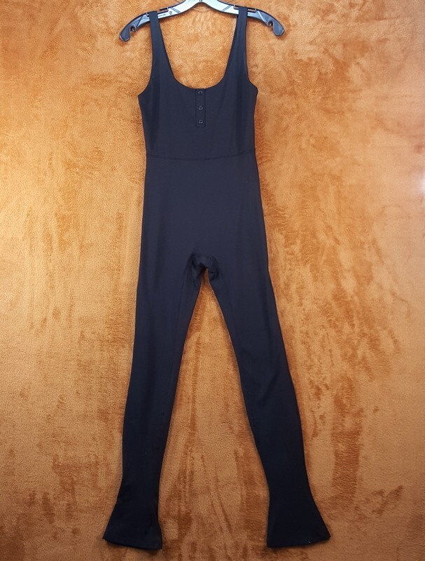 WEWOREWHAT Bodysuit Womens Small Black Pull On Tank Henley Flare Jumpsuit