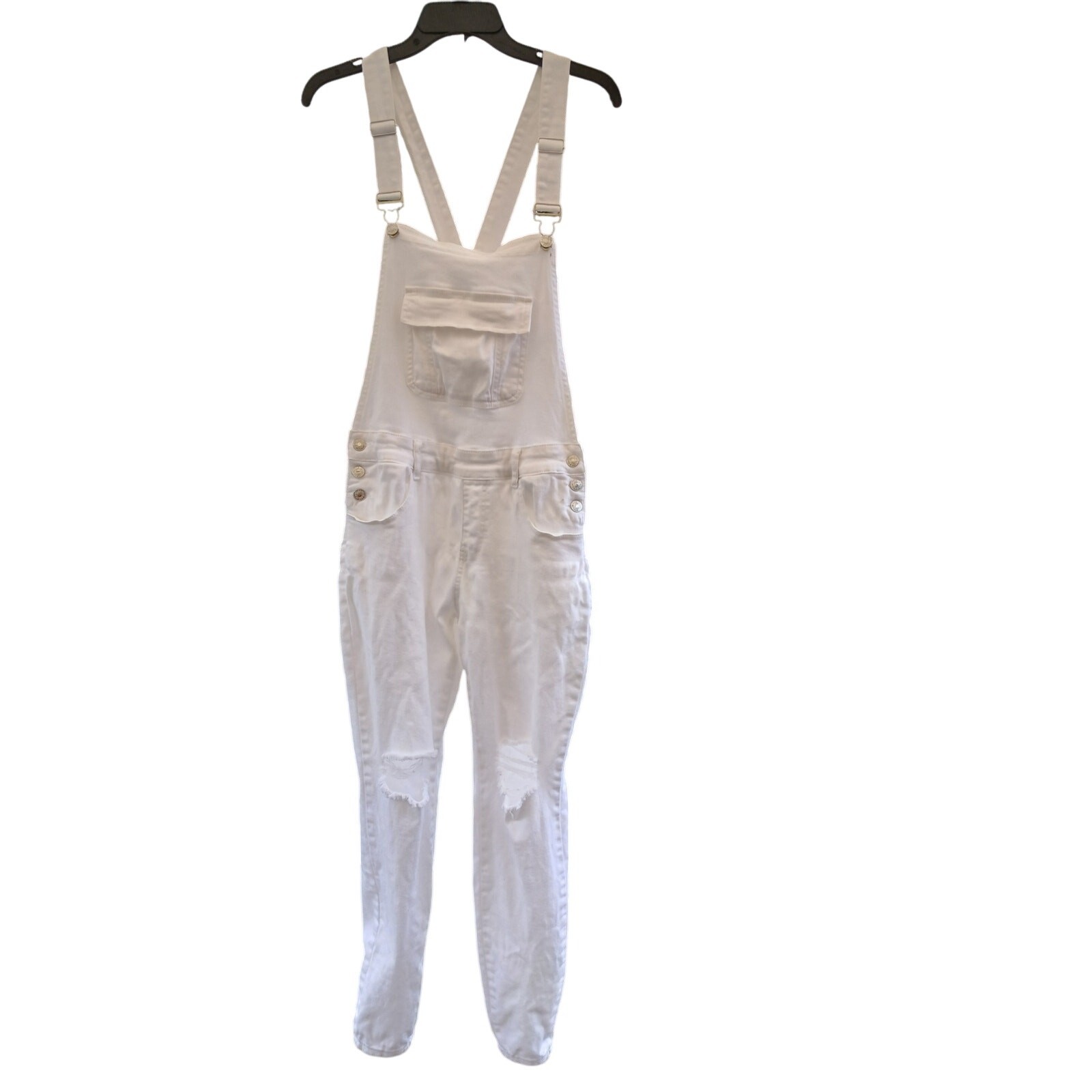 Shein White Overall Pockets Denim Style Button Details Cotton Elastane Junior L