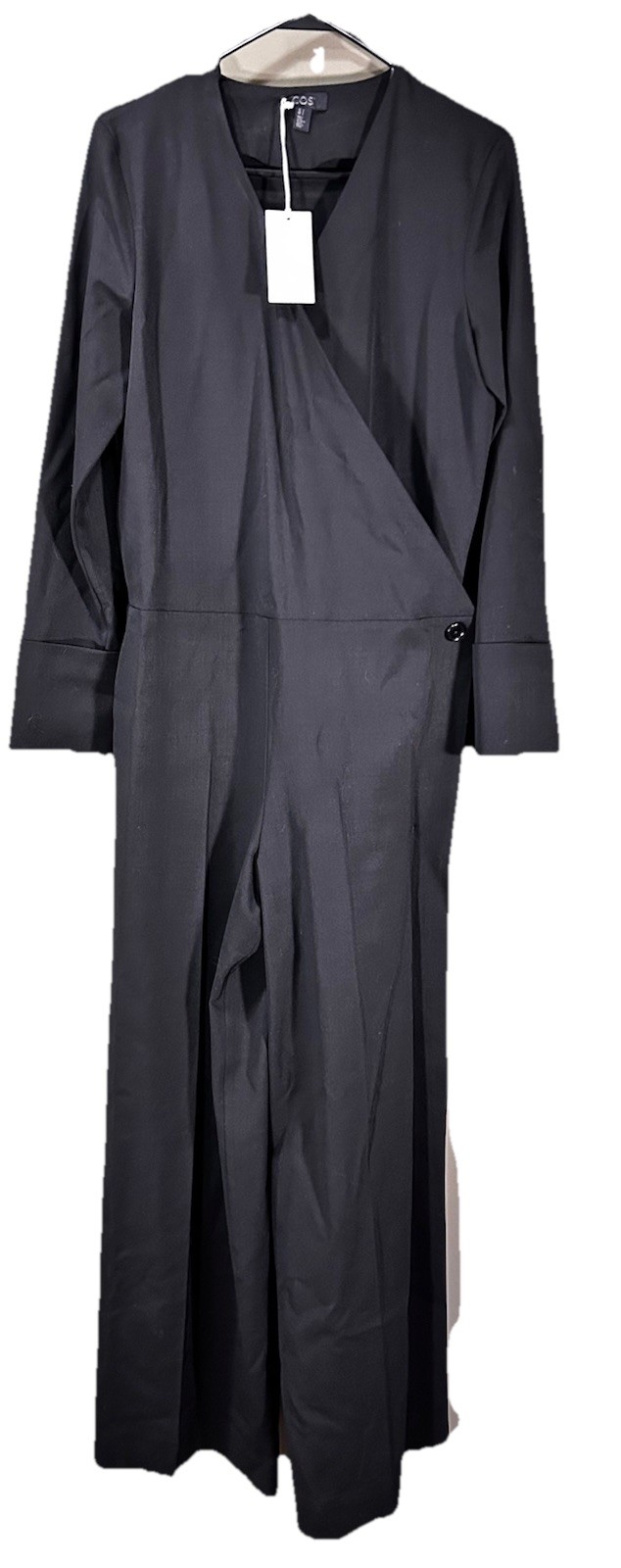 COS Black Long Sleeve Wide Leg V Neck Wrap Jumpsuit Womens Sz 6 NWT Career Artsy