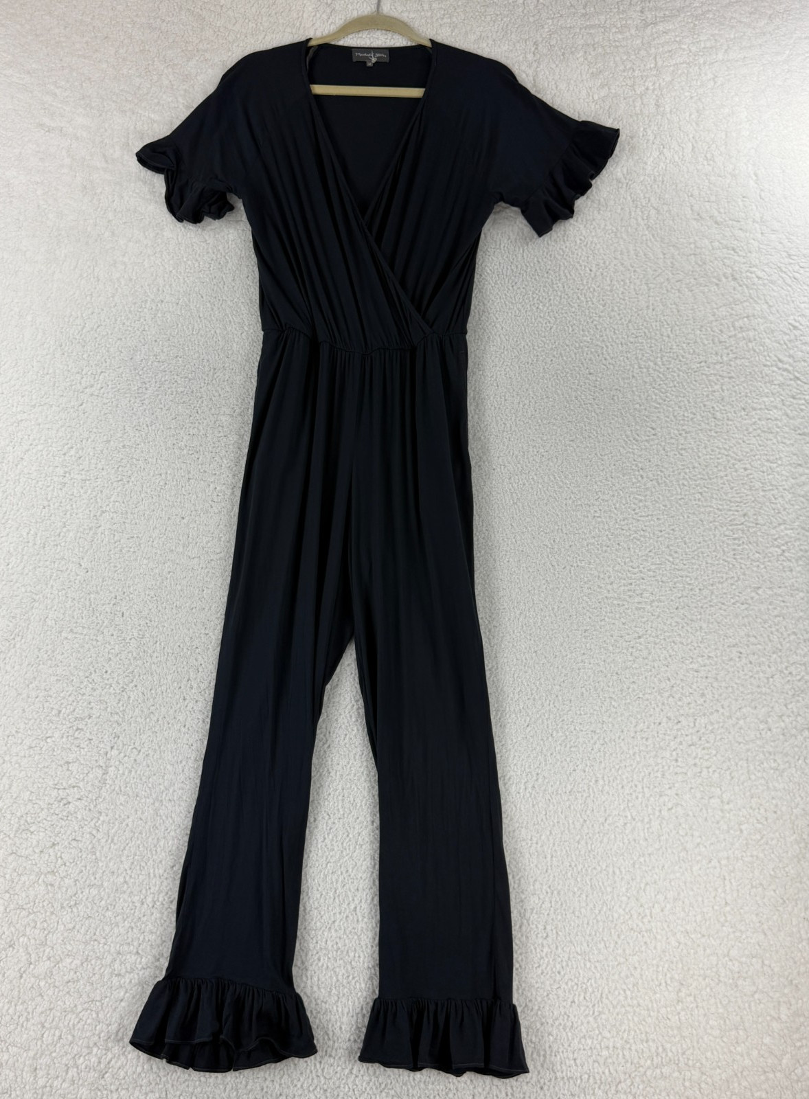 Michael Stars Jumpsuit Women’s Medium Black Ruffle V-Neck Ankle Short Sleeve