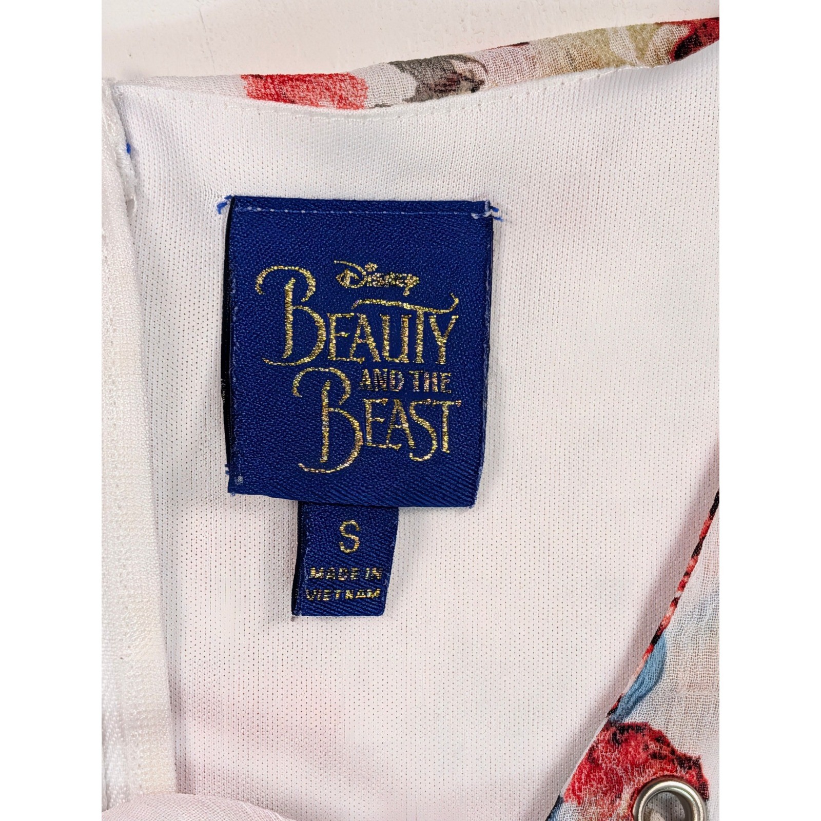 Disney Beauty and the Beast Floral Romper White Rose Lace Up Long Sleeve Small