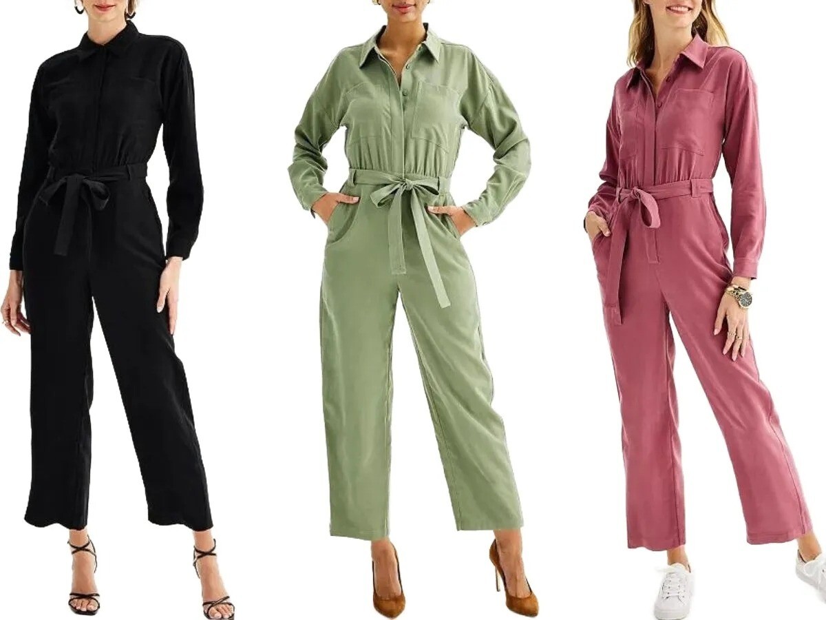 Nine West Black Belted Utility Jumpsuit Long Sleeve Medium Pockets NWT