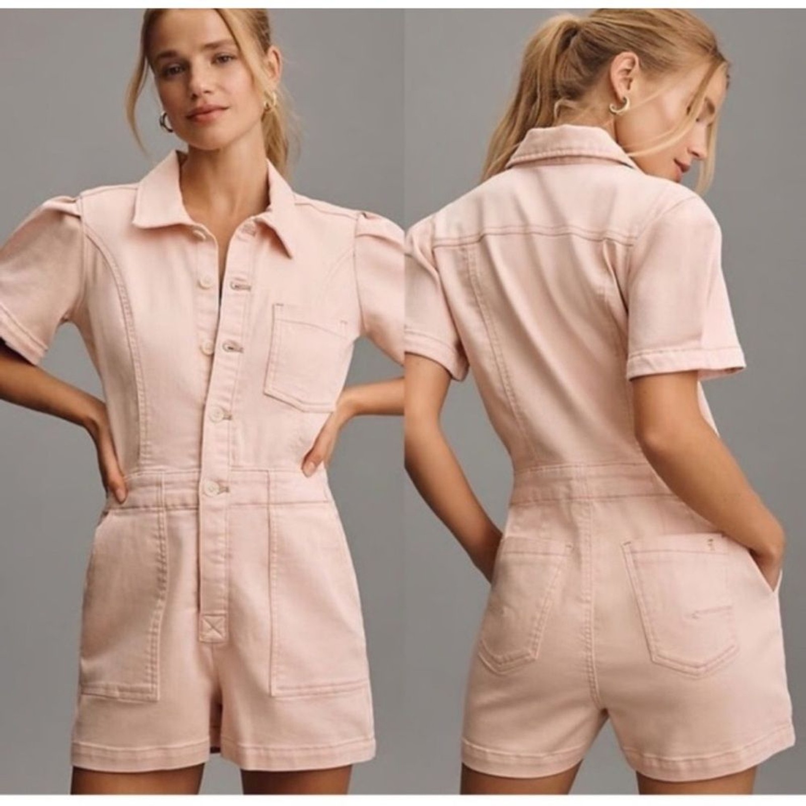 NWT Anthropologie Women’s The Kit Utility Romper by Pilcro in Pink Sz 8