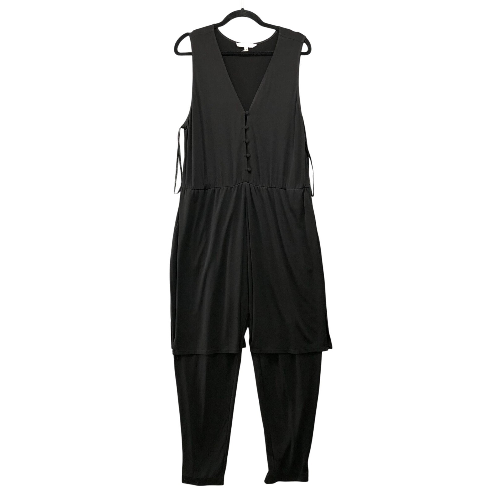 BCBGeneration Sleeveless Jumpsuit Womens L Black Tunic V-Neck Jersey Knit