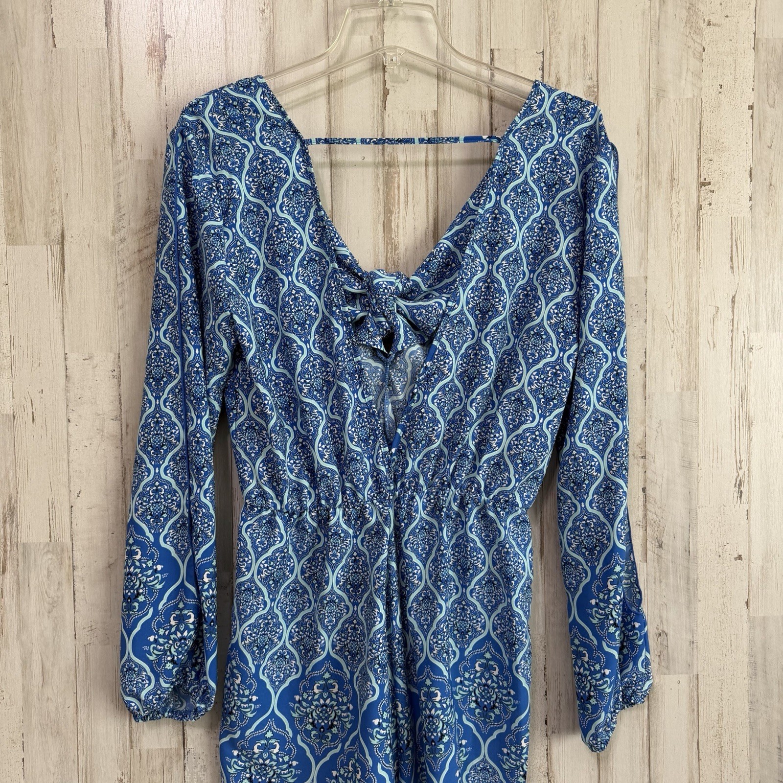 Gianni Bini Romper M Slit Long Sleeve Elastic Waist Tie Front Summer Festival