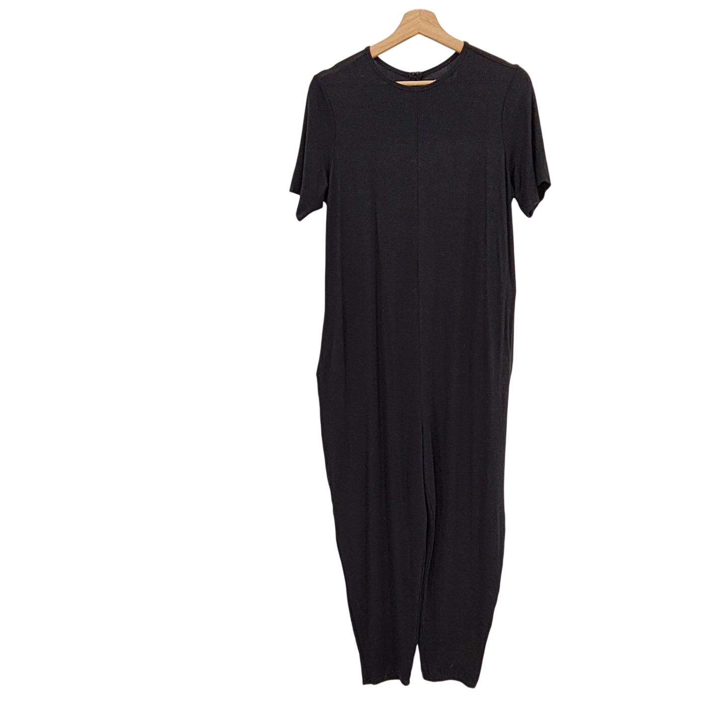 Quince Women Bamboo Jersey Maternity Everyday Jumpsuit Black Sleeved S