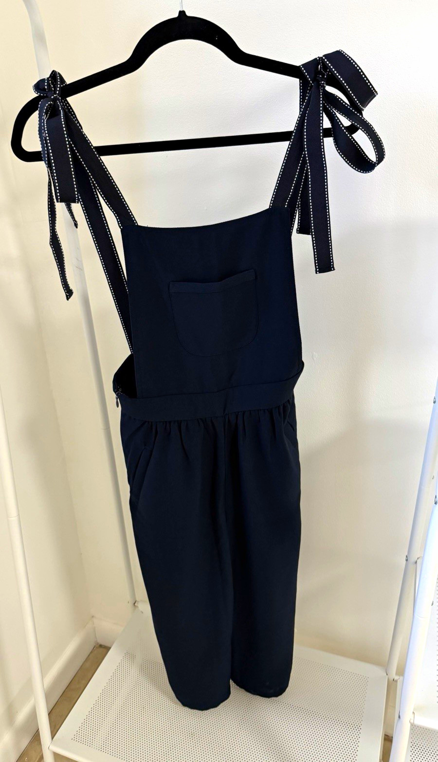 Nini Share Women’s Blue Sleeveless Square Neck Jumpsuit Pockets Zip S