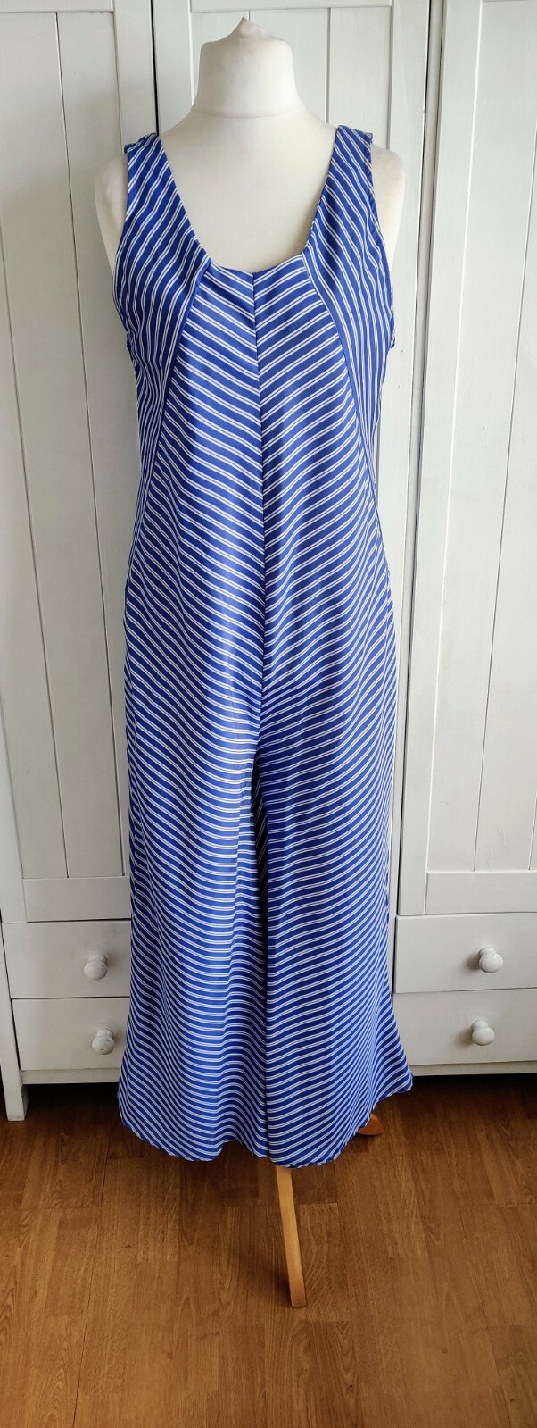 Celia Collection Blue & White Stripe Wide Leg Jumpsuit Size Large (12-14)