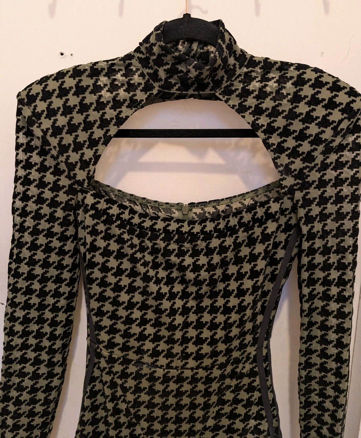 Adidas Ivy Park Houndstooth Catsuit XS Long Sleeve Sheer Mesh Sexy