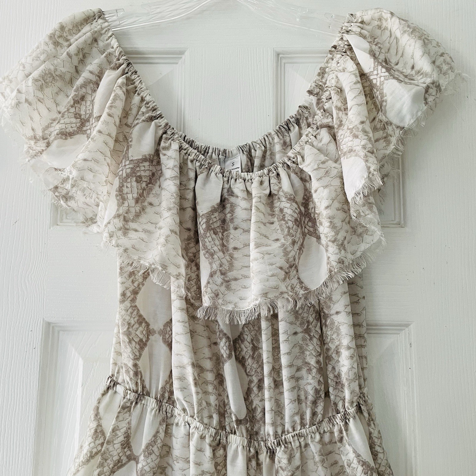 Goa Beachwear By Japans Small Jumpsuit Snakeskin Ruffle Fringe Elastic Waist