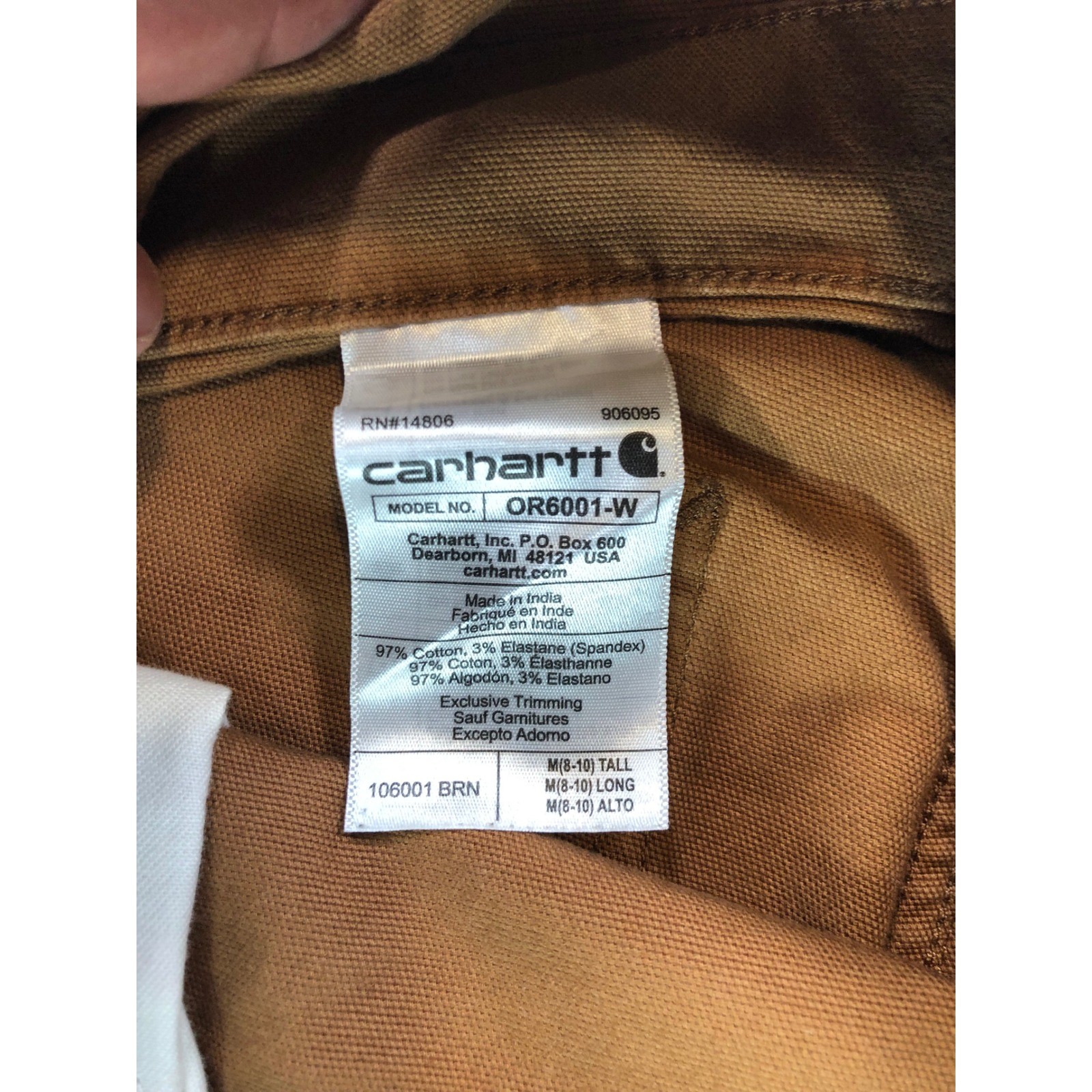 Carhartt Womens Loose Fit Canvas Bib Overalls Brown OR6001-W Size M Tall