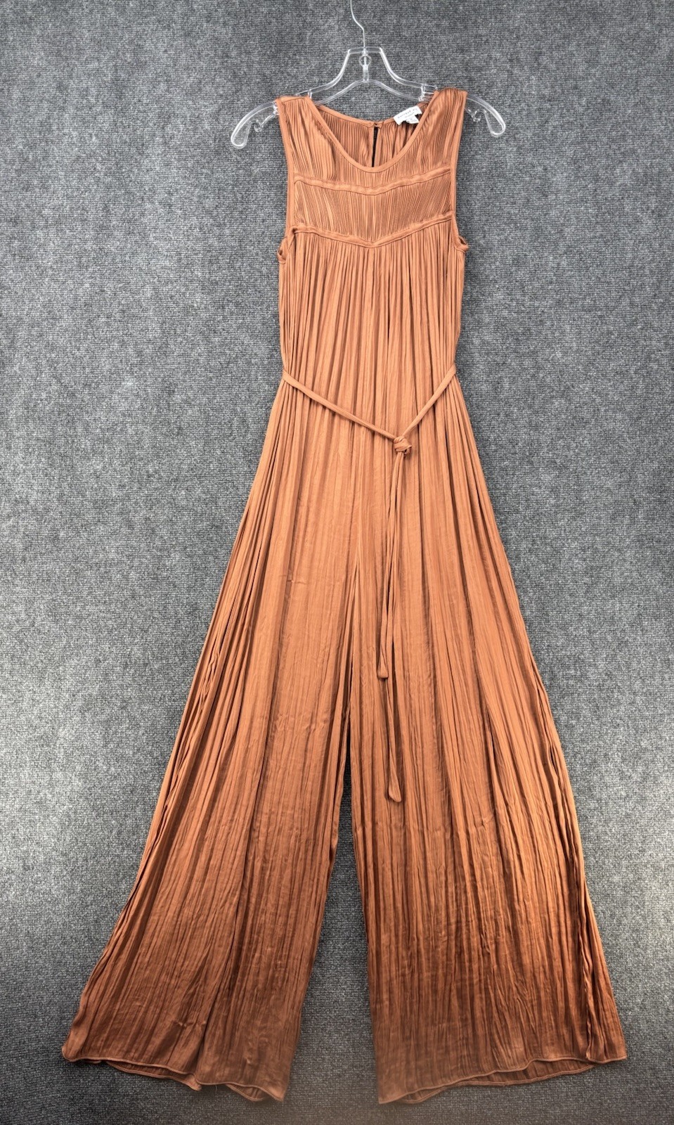 Current Air Pleated Jumpsuit Side Slits (Clay)(Brown/Copper) Womens Medium Boho