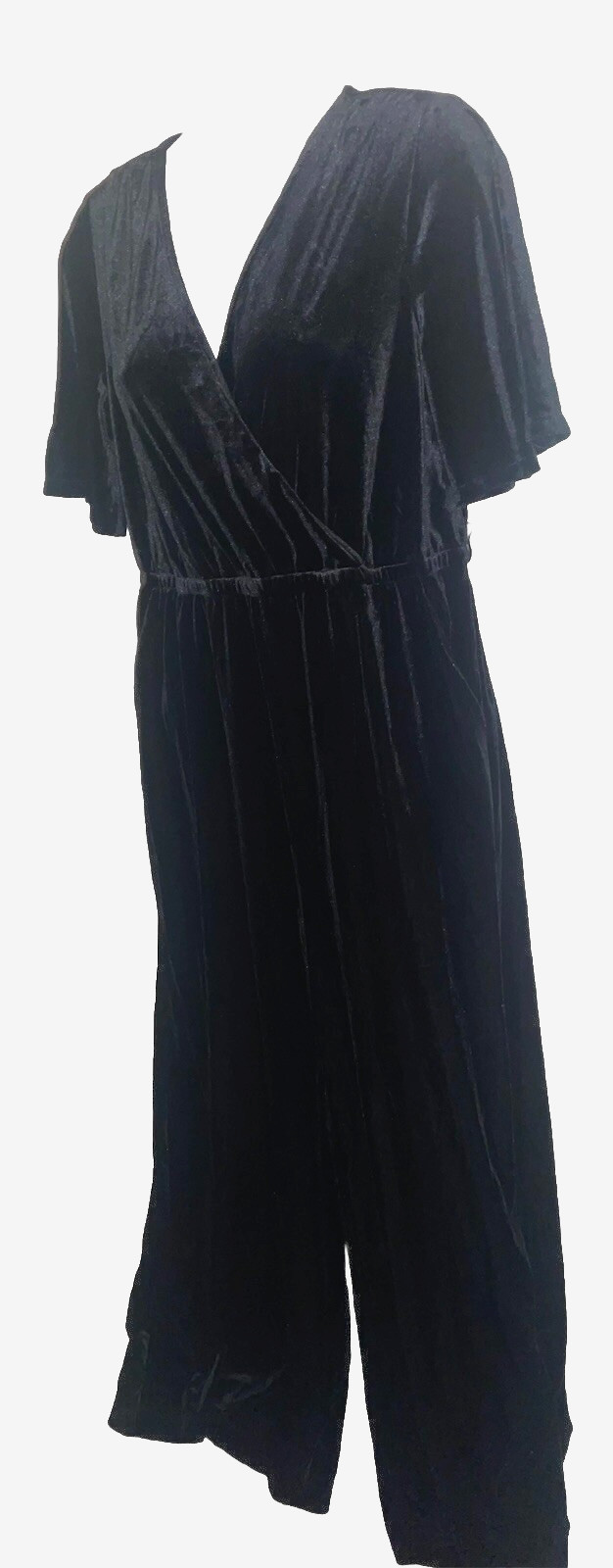 NWT The Get Black Stretch Velvet Velour Wrap Bodice Jumpsuit Sz S