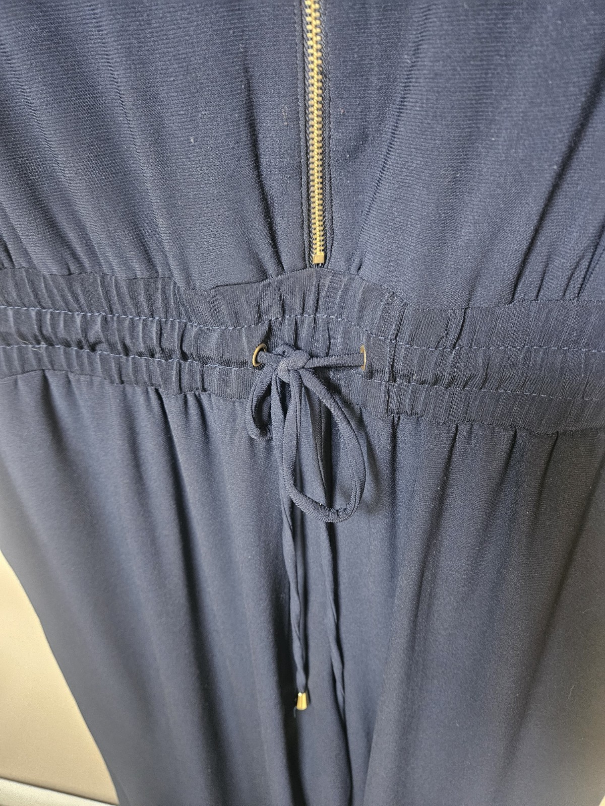 Emma & Michele Navy Tie Waist Wide Leg Stretch Jersey Jumpsuit Large