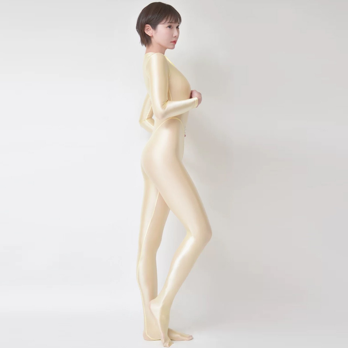 AMORESY Women Glossy Ultra-thin Onepiece Front Zip Jumpsuit Tight Catsuit Zentai