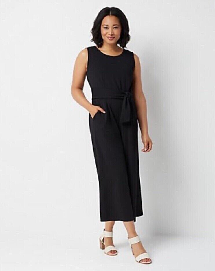 Du Jour Regular Cropped Wide Leg Knit Jumpsuit with Tie Waist Black (3X)